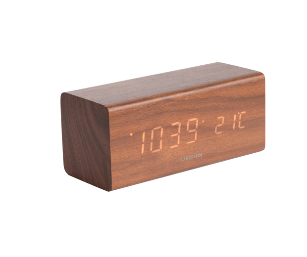 Alarm clock Block dark wood veneer, white LED