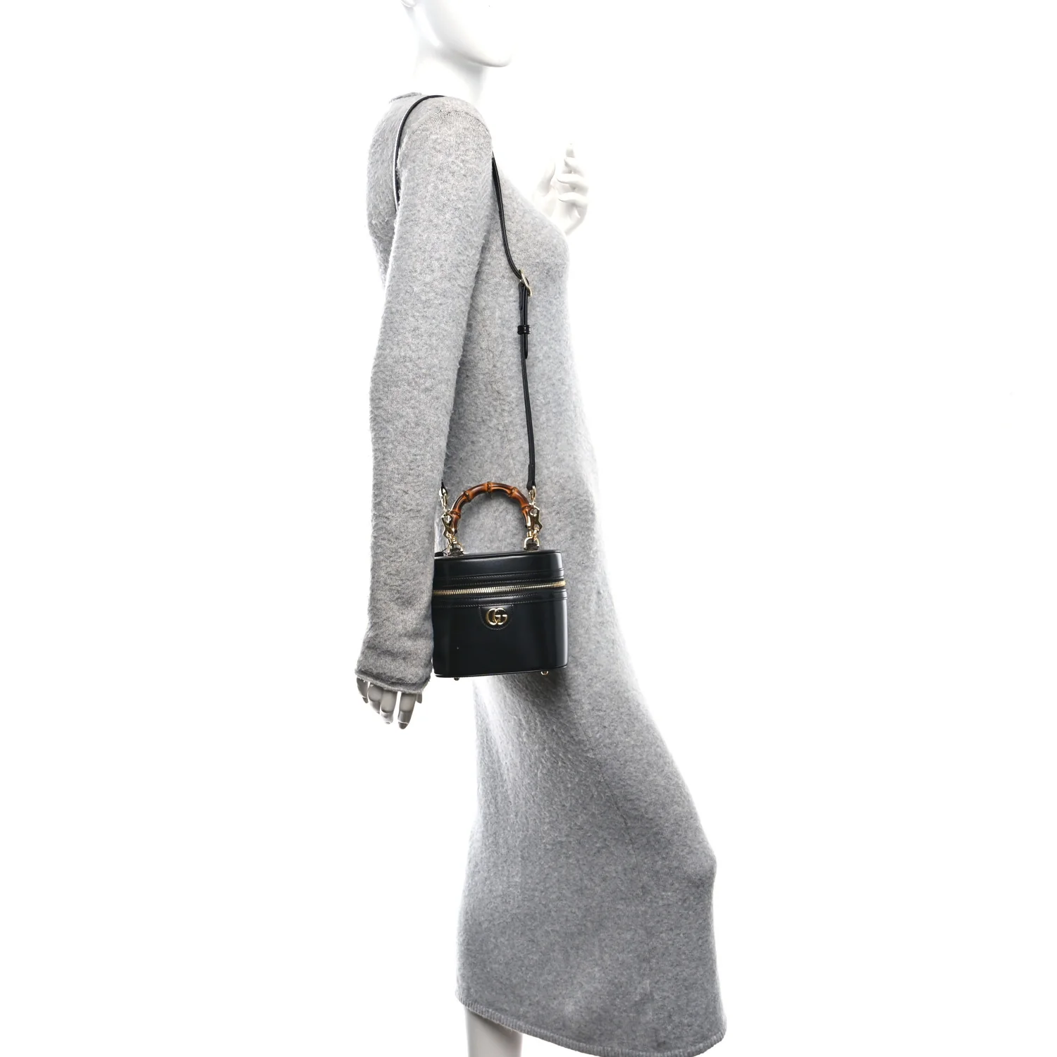 Calfskin Mini Bamboo Top Handle Shoulder Bag Black