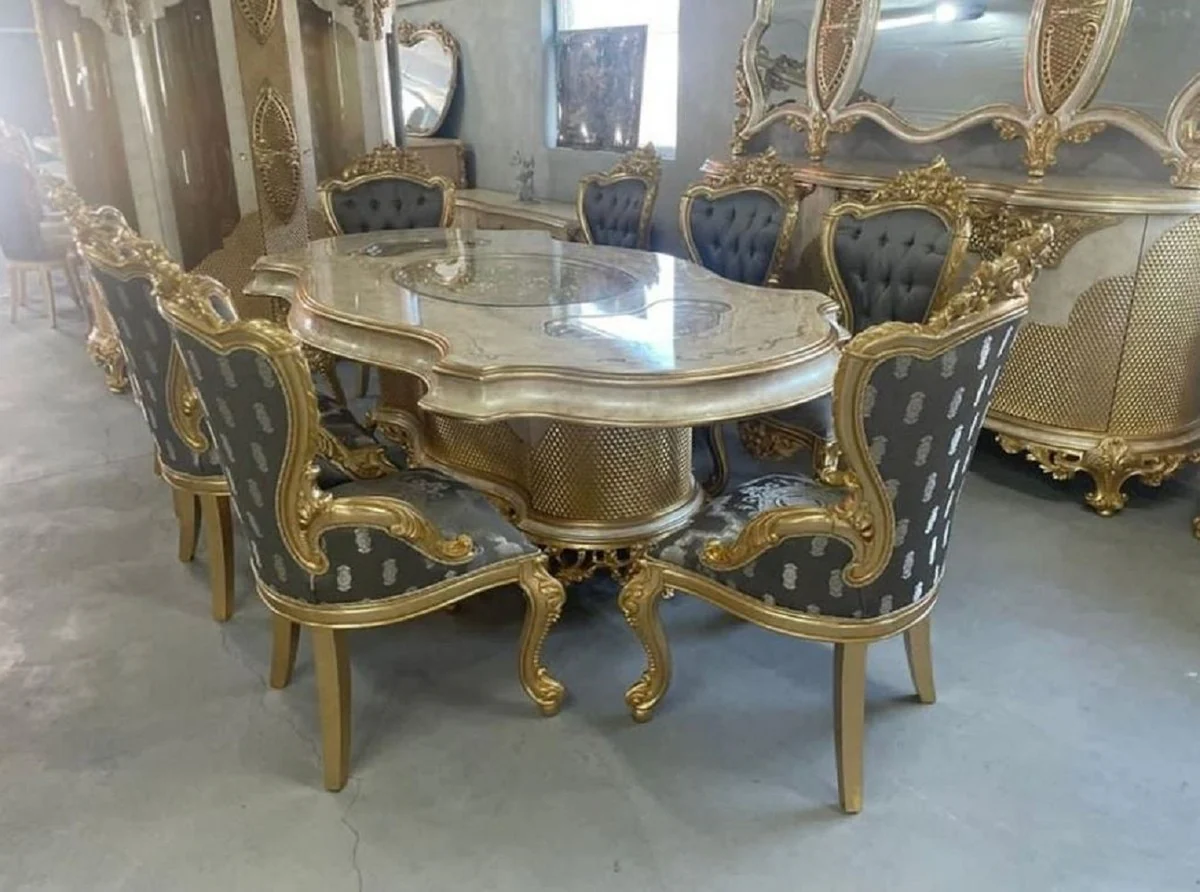 Luxury baroque dining table multicolored / gold - magnificent solid wood dining room table in baroque style - baroque dining room furniture - luxury dining room furniture in baroque style - noble & magnificent