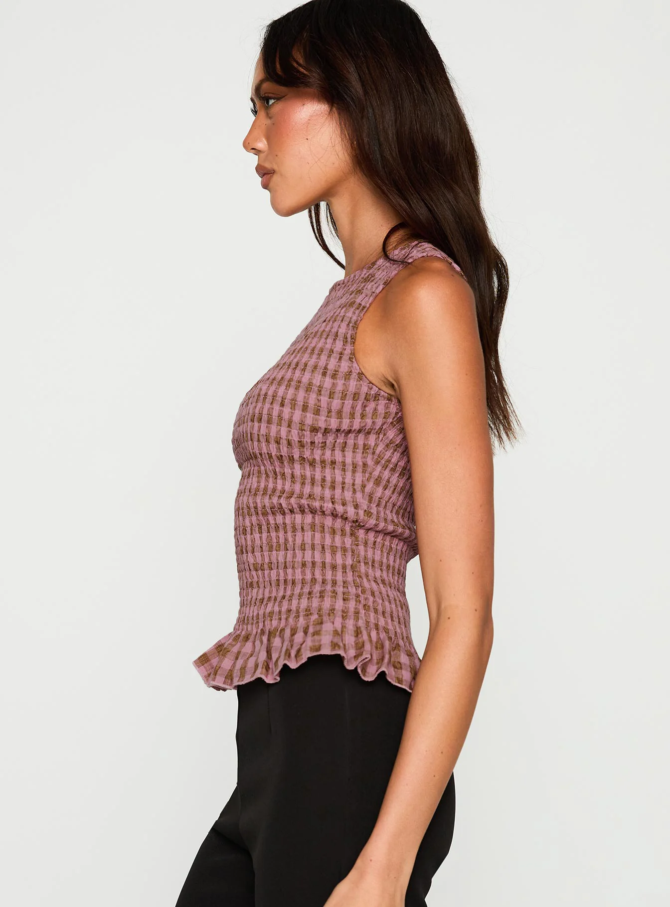 Chauntelle Ruched Top Pink Check
