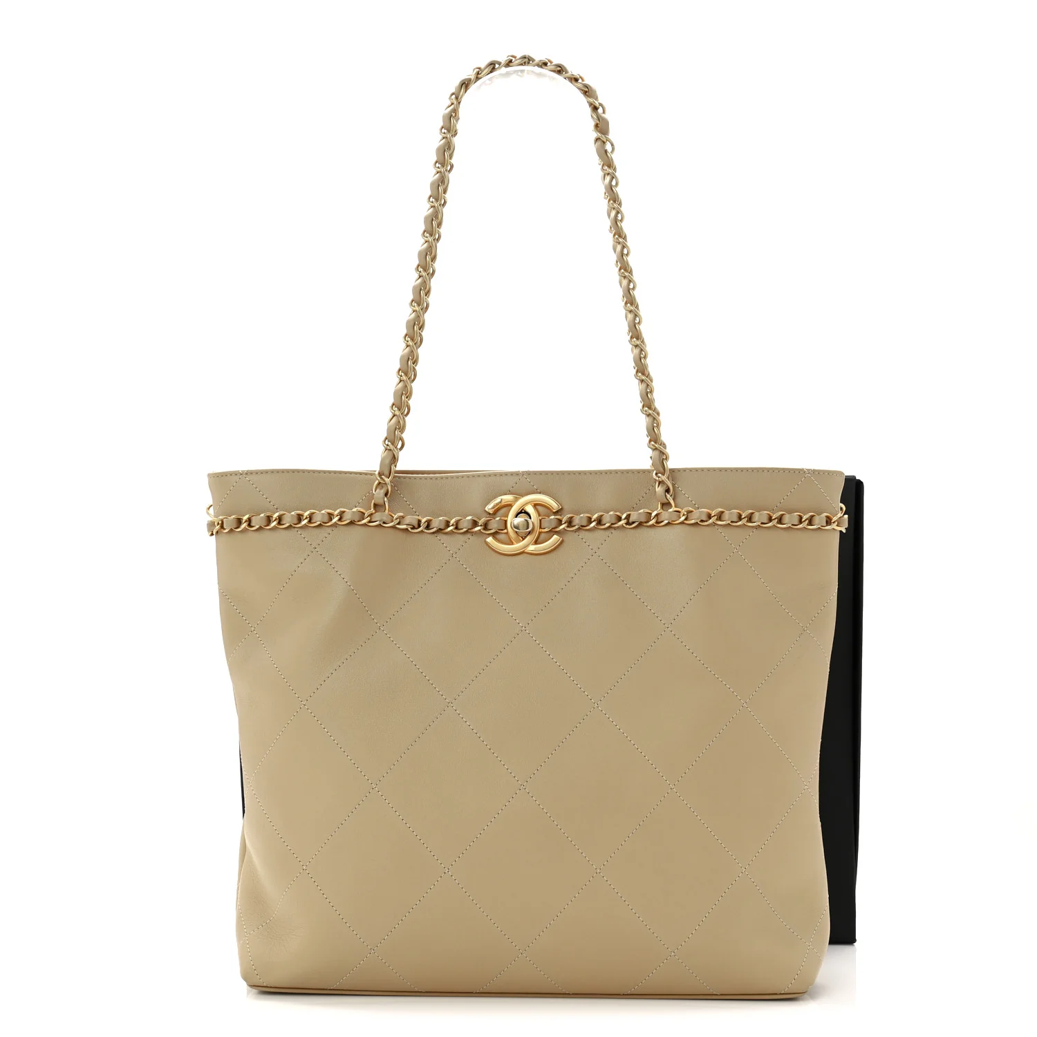 Calfskin Stitched Small Shopping Tote Dark Beige - Top Club