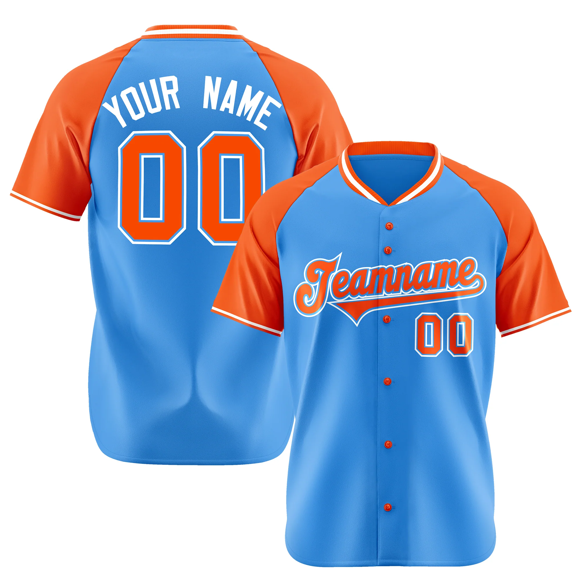 Custom Blue Orange-White Authentic Colored Buttons Baseball Jersey