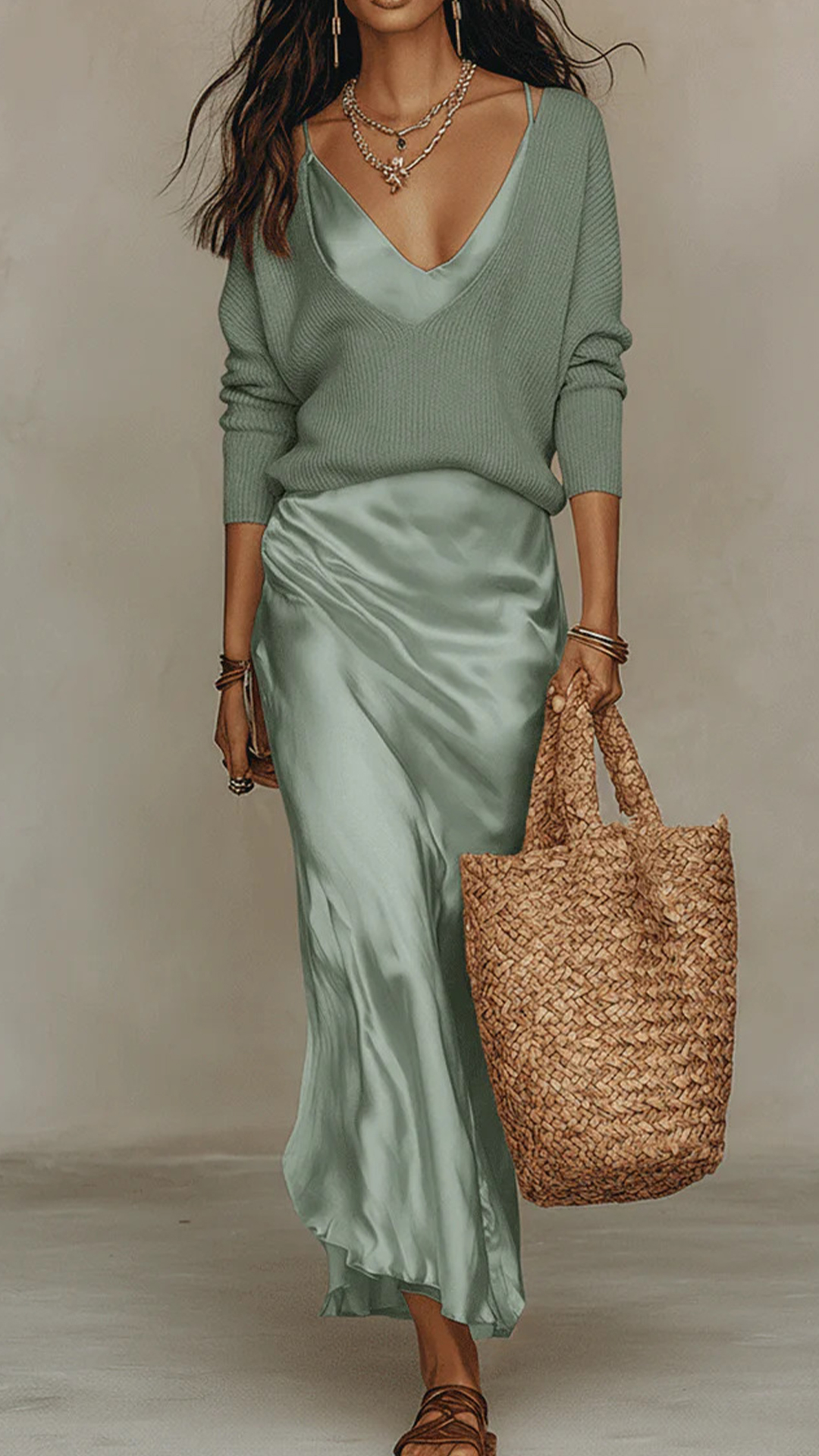 Women's Cotton-Blend Beige Knit & Cami Maxi Skirt Set - Nordfashionstorm - Women's Clothing, Fashion for You - Nordfashionstorm.com