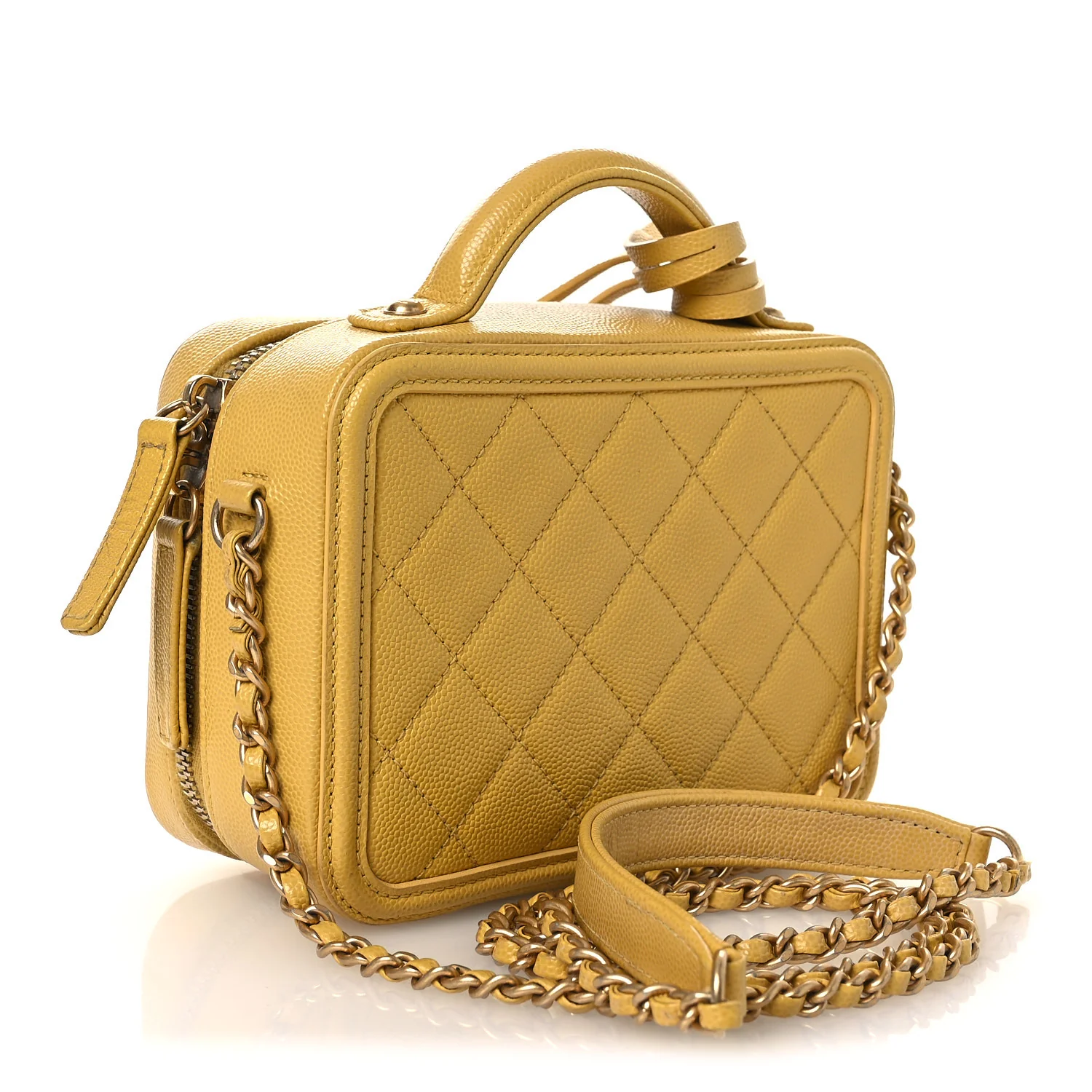 Caviar Quilted Small CC Filigree Vanity Case Yellow - Top Club