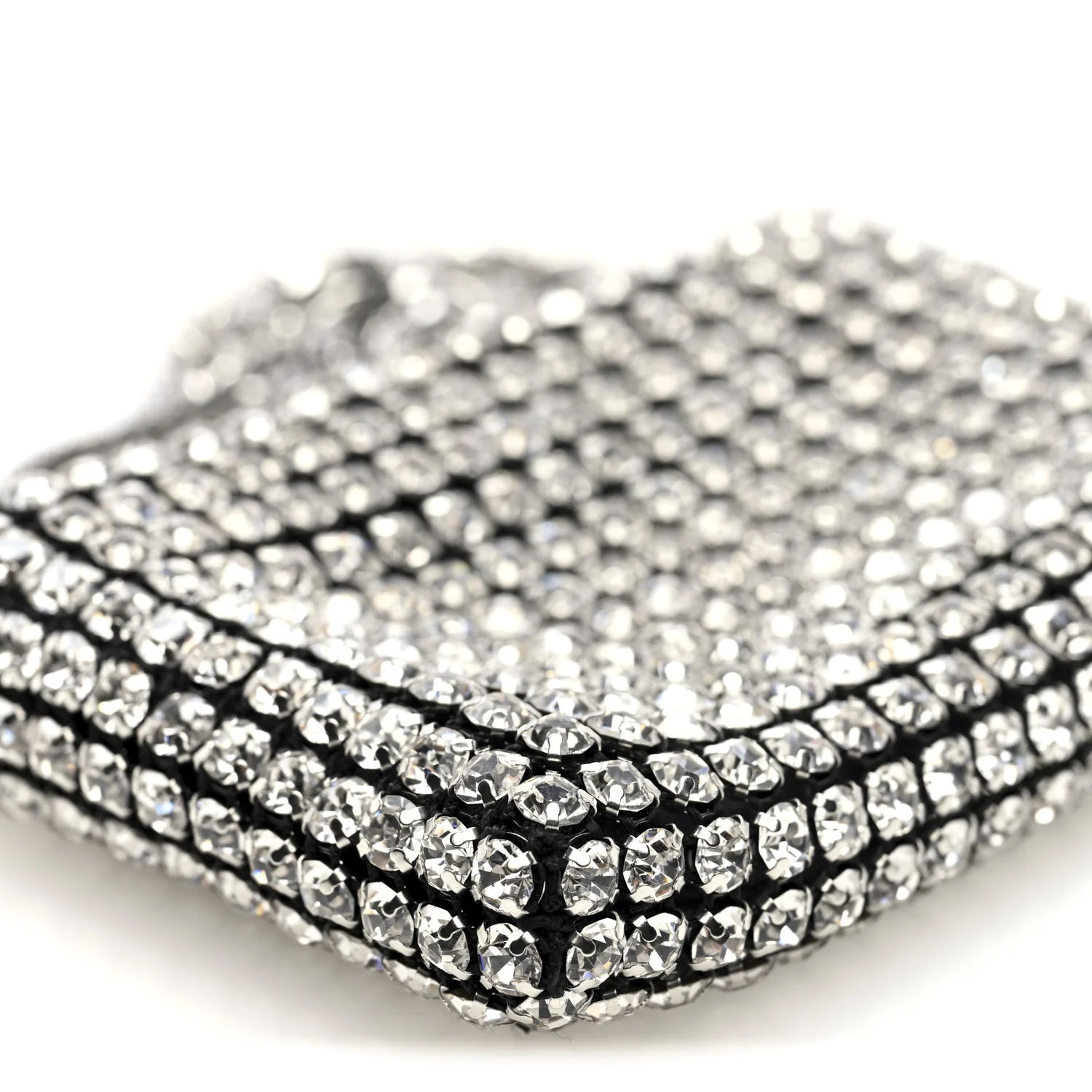 Mesh Crystal Rhinestone Nano Heiress Shoulder Bag Black Silver - Top Club