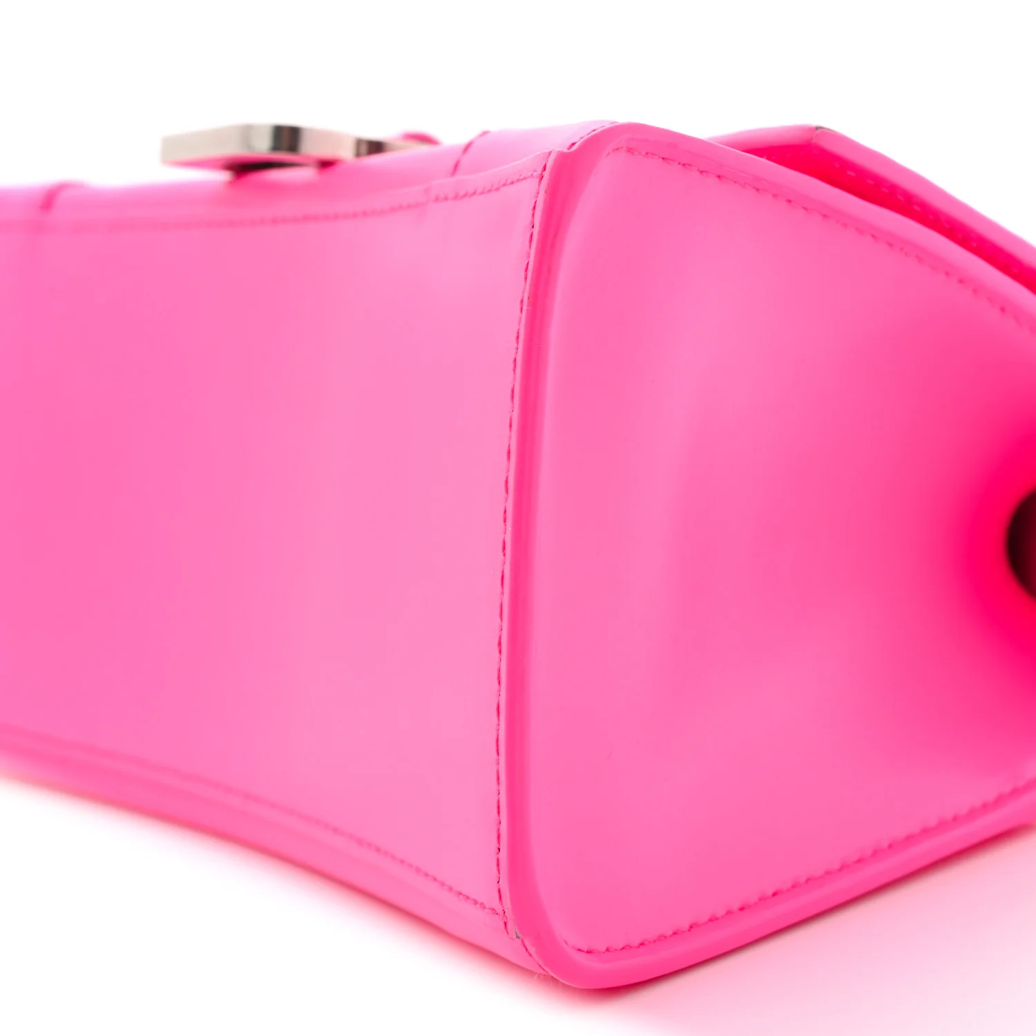 Shiny Box Calfskin Small Hourglass Top Handle Bag Acid Fuchsia - Top Club