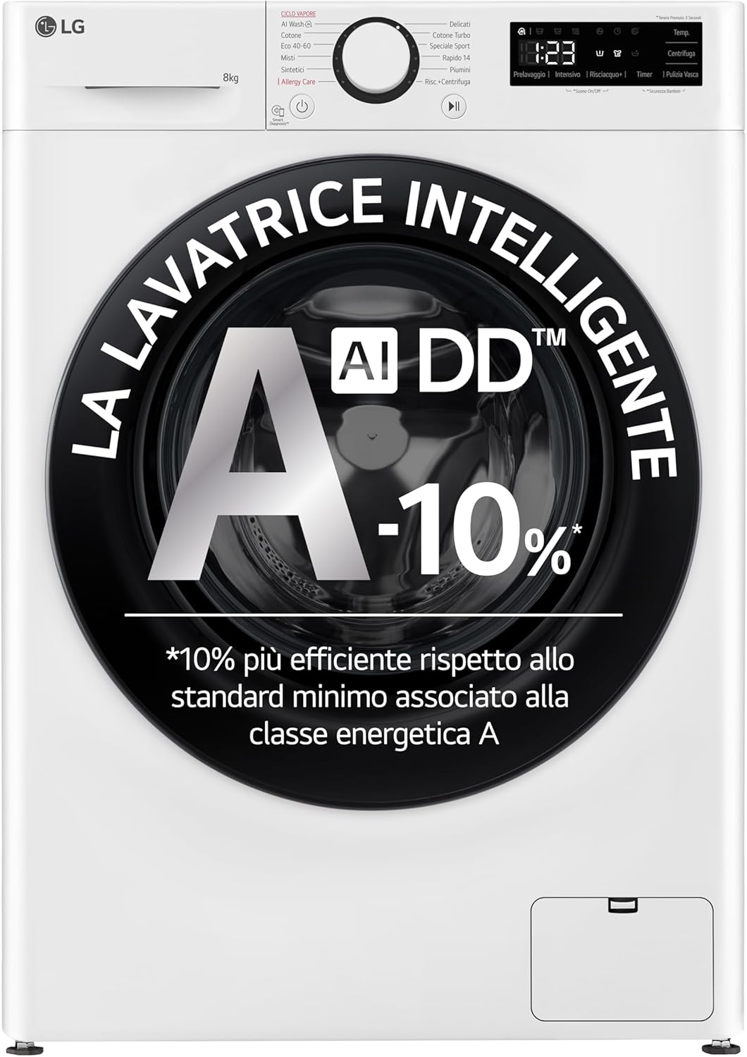 AI DD F2R3S08NSWB Lavatrice Slim a Carica Frontale 8kg Serie R3, Lavatrice Classe A, 1200 giri, Lavaggio Vapore, AI Wash, Motore Inverter Direct Drive, Smart Diagnosis, Libera installazione, Bianca