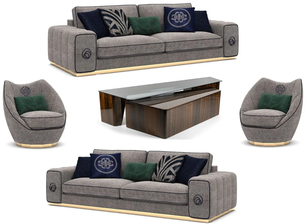 Luxury living room set gray / brown - 2 sofas & 2 armchairs & 1 coffee table set - Noble living room furniture - Luxury furniture