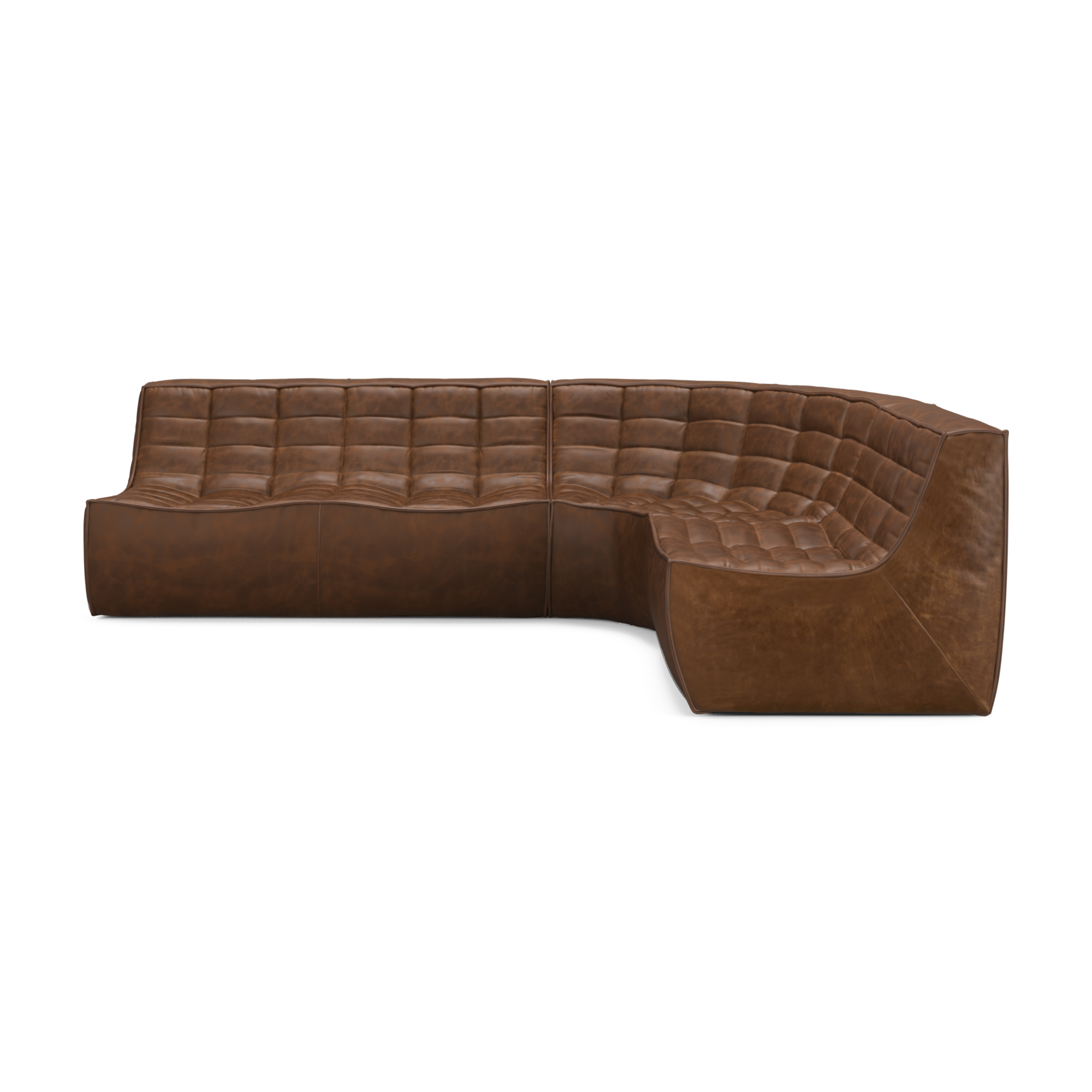 Modulaire bank N701 chestnut set 1+2 seat 90° ronde hoek