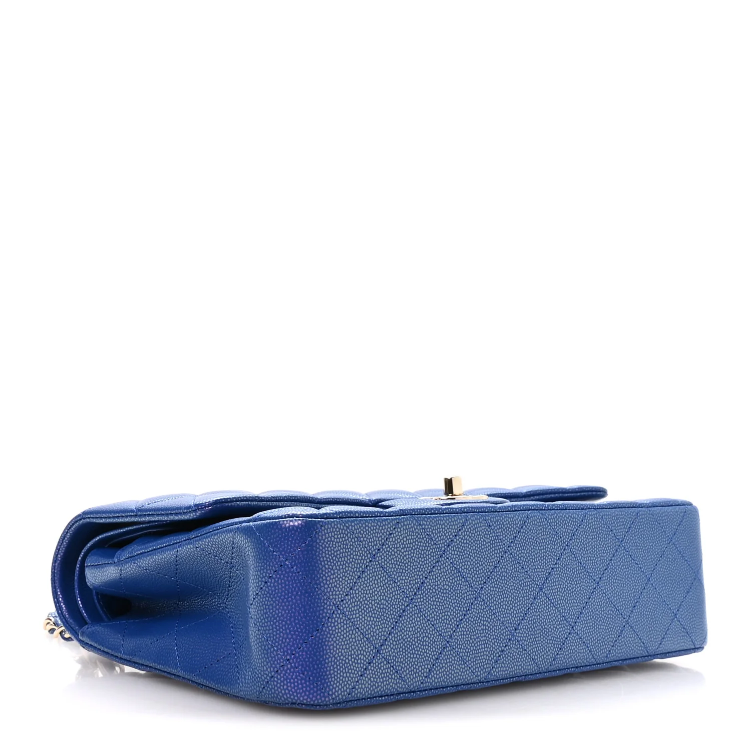 Iridescent Caviar Quilted Medium Double Flap Blue - Top Club