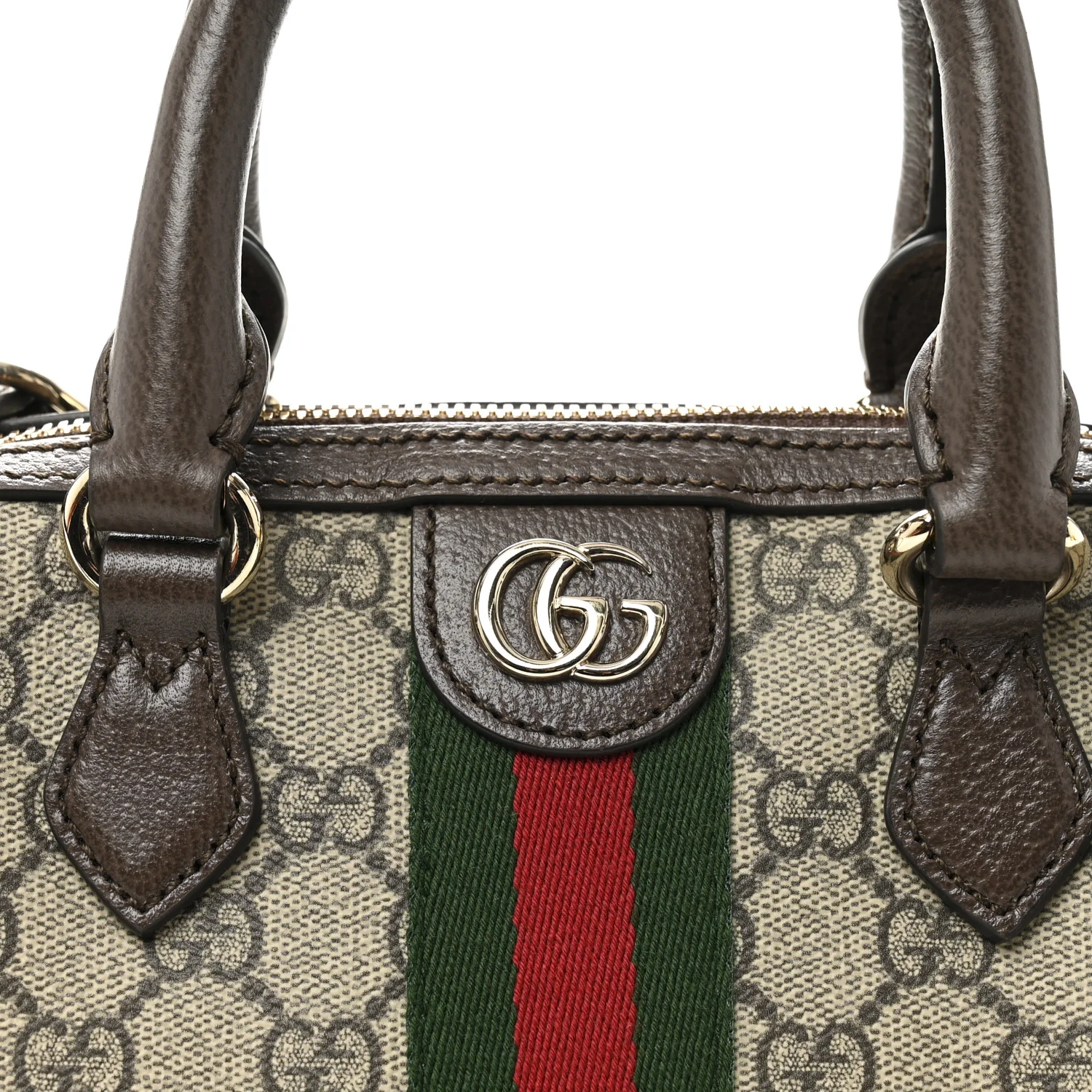 GG Supreme Monogram Textured Dollar Calfskin Web Mini Ophidia Top Handle Bag Beige Ebony New Acero - Top Club