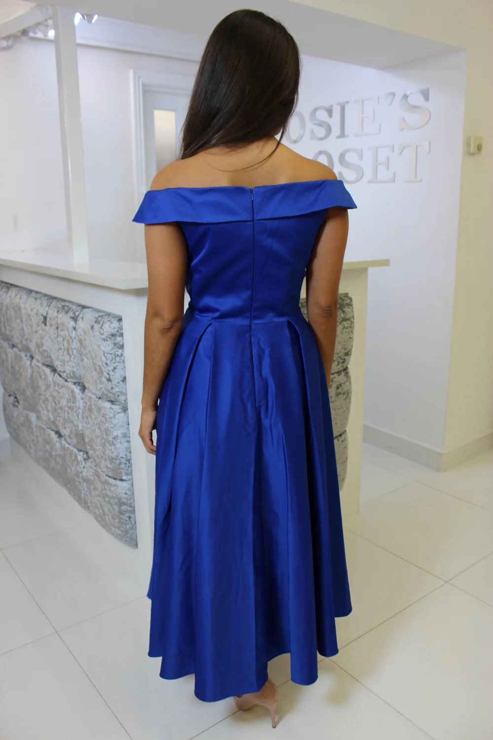 Blue Midi Bardot Skater Dress