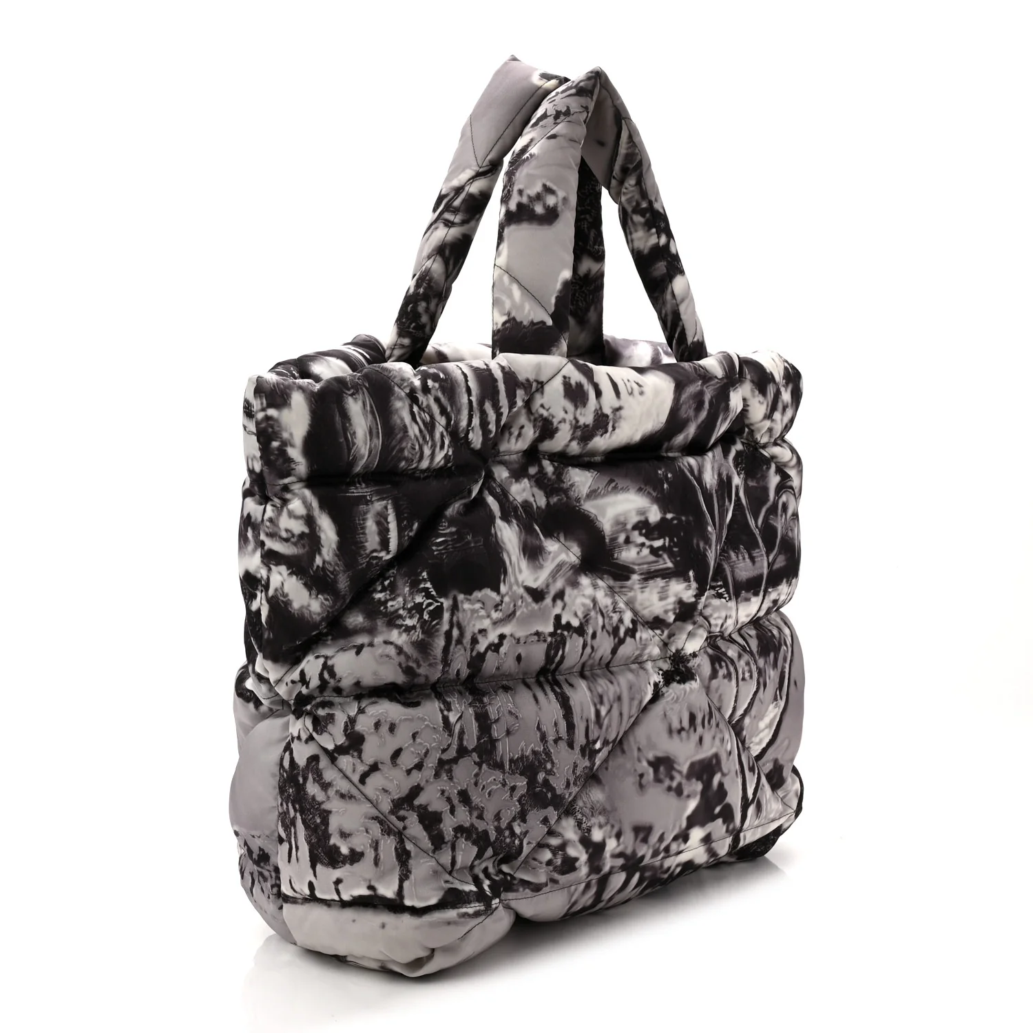 Re-Nylon Padded Printed Medium Tote Bag Black White - Top Club