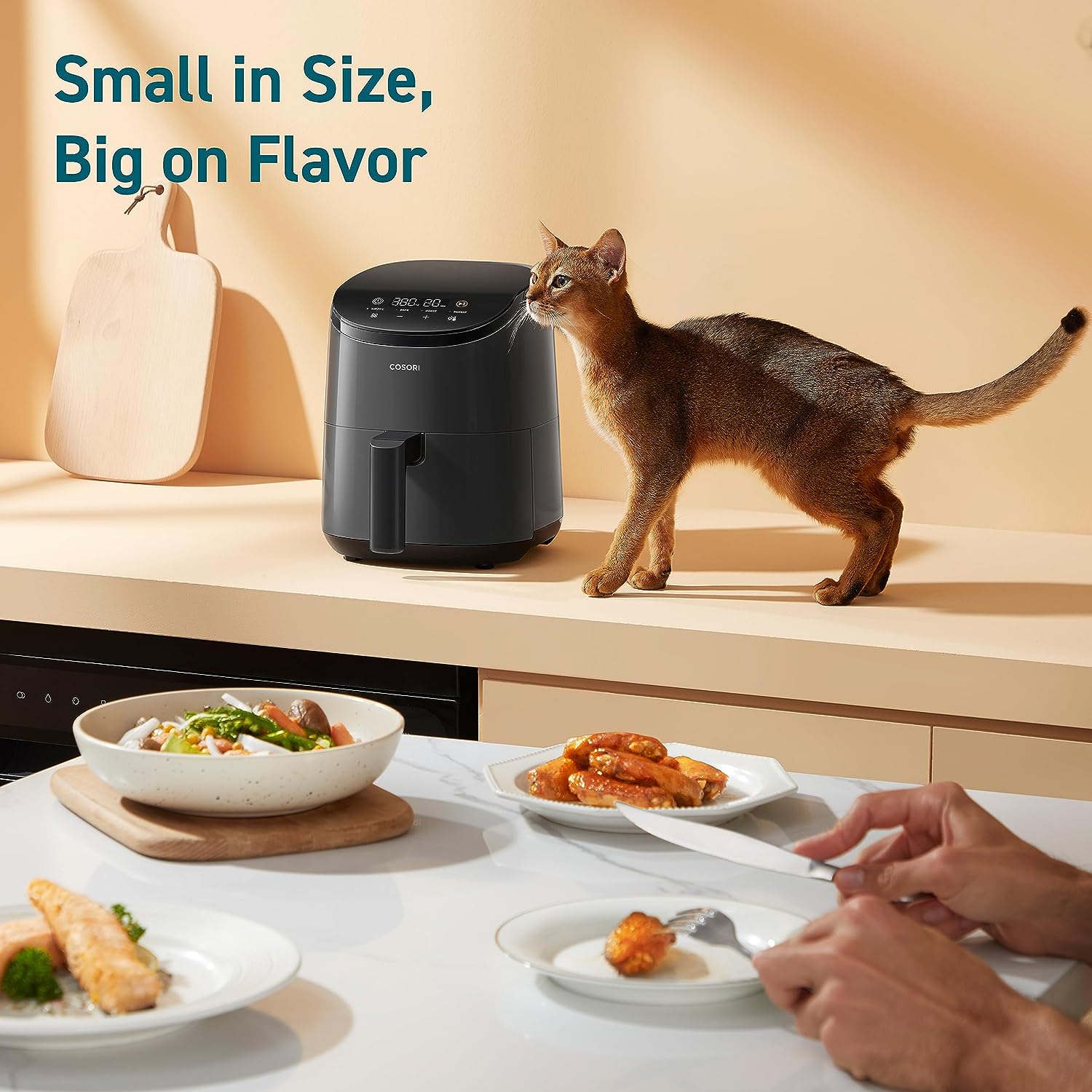 COSORI Small Air Fryer Oven 2.1 Qt, 4-in-1 Mini Airfryer, Bake, Roast, Reheat, Space Saving & Low Noise, Non-Stick and Dishwasher Safe Basket, 30 In-App Recipes, Sticker with 6 Reference Manuals, Gray