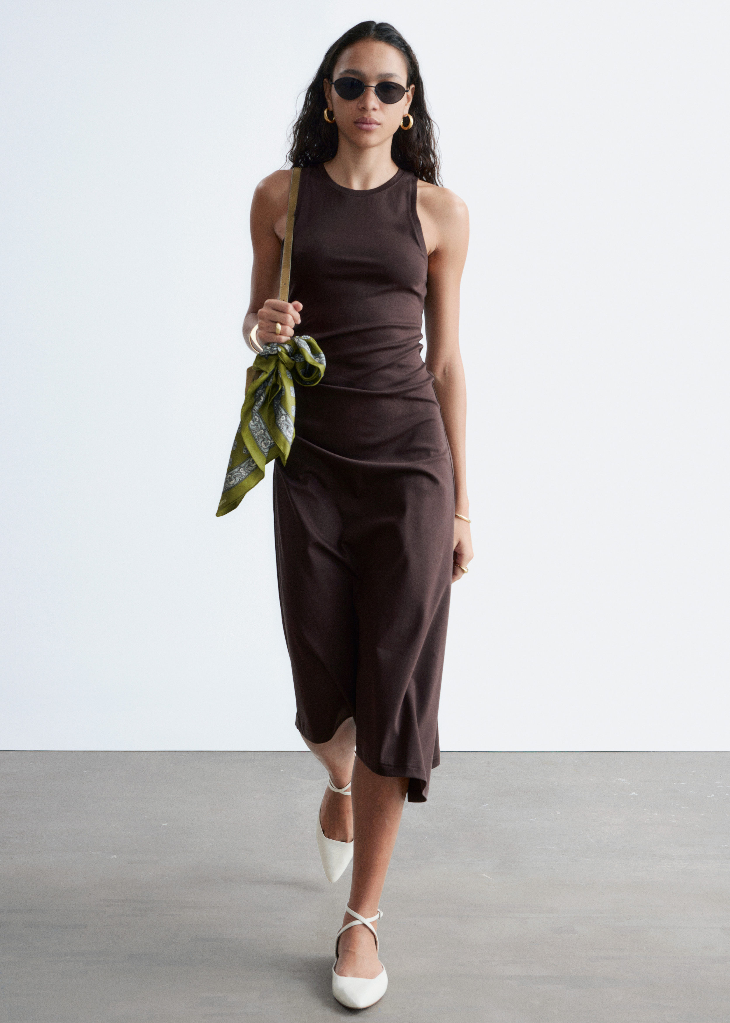 & Other Stories RUCHE ASYMMETRIC MIDI DRESS