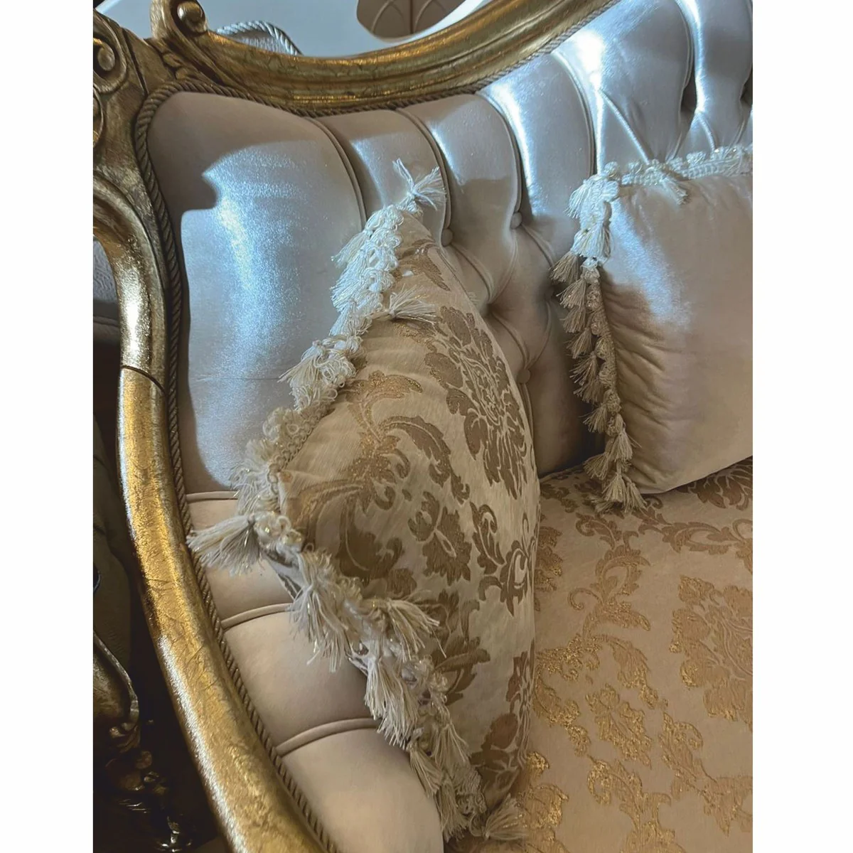 Luxury Baroque Living Room Sofa Cream / Gold 220 cm - Baroque Furniture