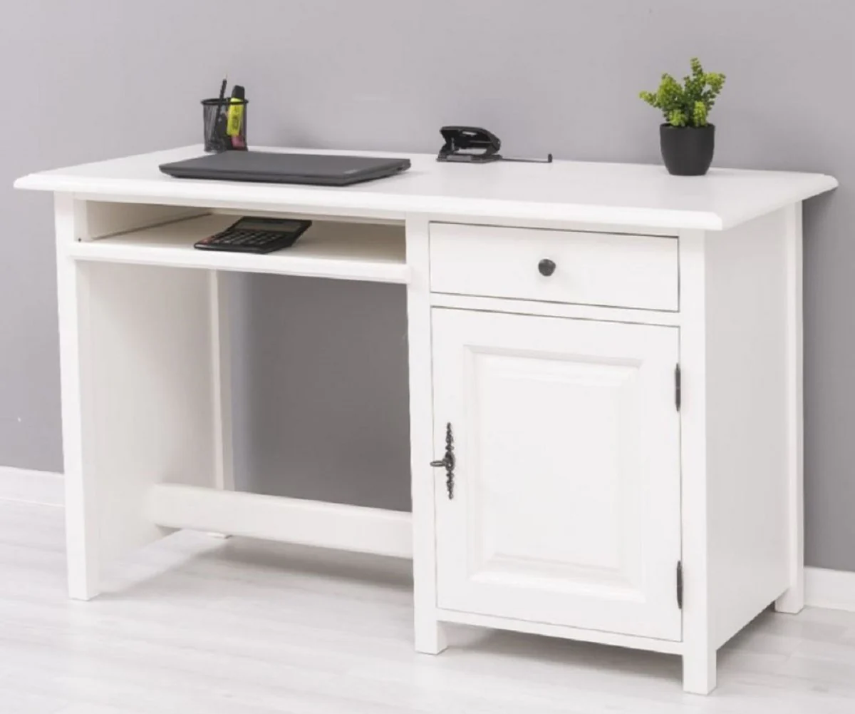 Country house style desk white 130 x 60 x H. 78 cm - Solid wood secretary in country house style - Office furniture - Solid wood furniture - Country house style furniture
