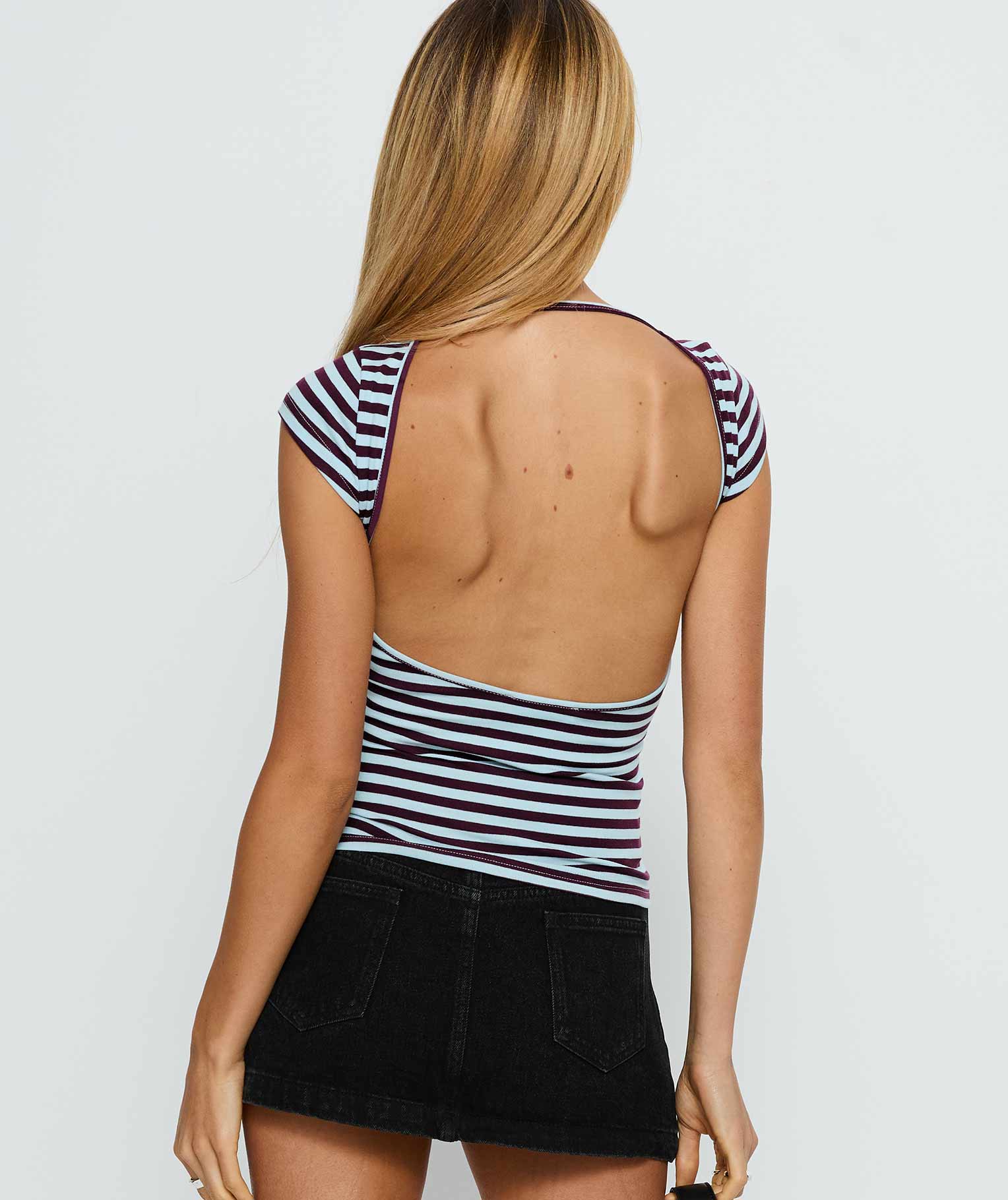 Drives Me Crazy Backless Top Blue Stripe
