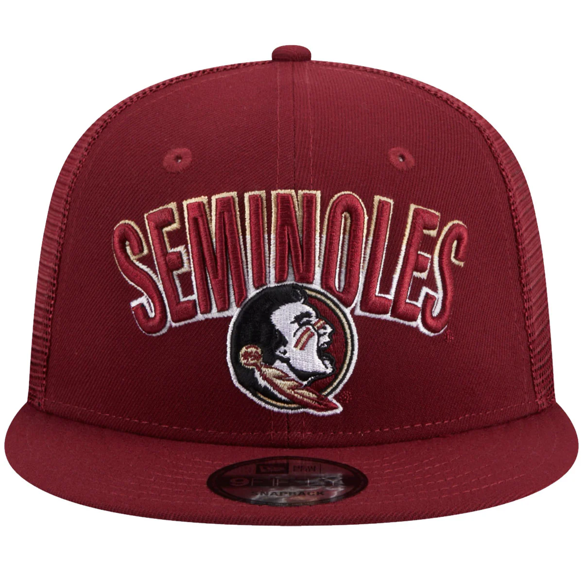 New Era Seminoles/Seminole Logo 9Fifty Adjustable Flatbill Snapback Trucker Cap - Garnet - MoB Apparel
