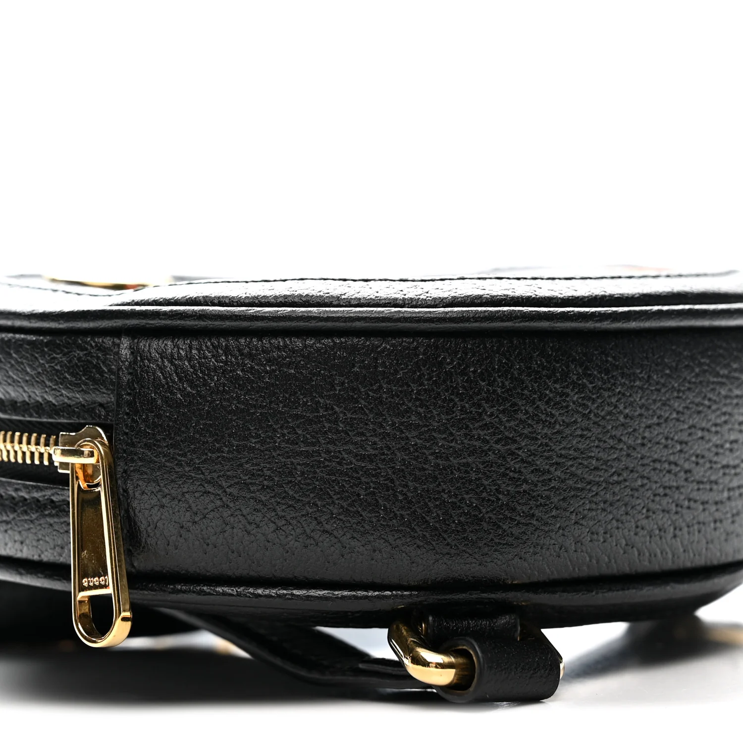 Grained Calfskin Web Mini Ophidia Round Shoulder Bag Black - Top Club