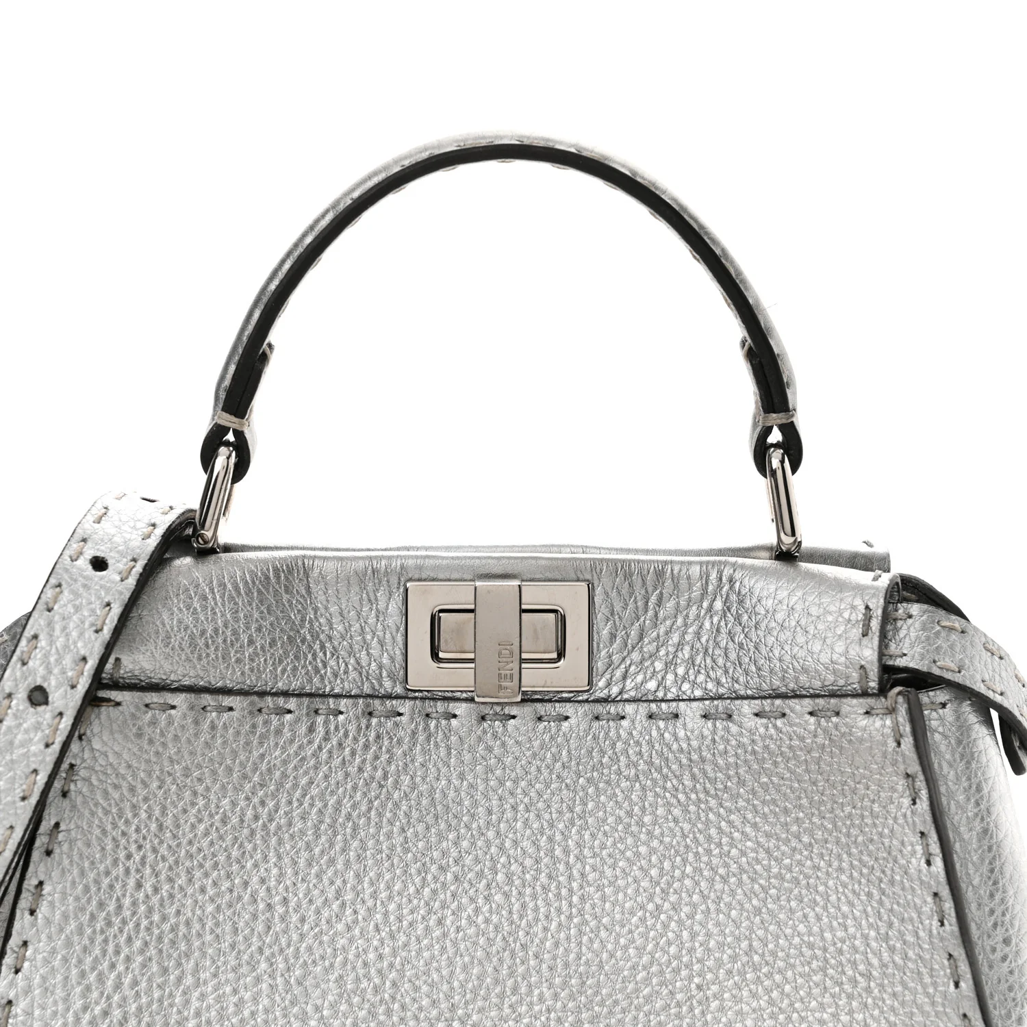Cuoio Romano Lux Selleria Mini Peekaboo Iconic Satchel Argento - Top Club