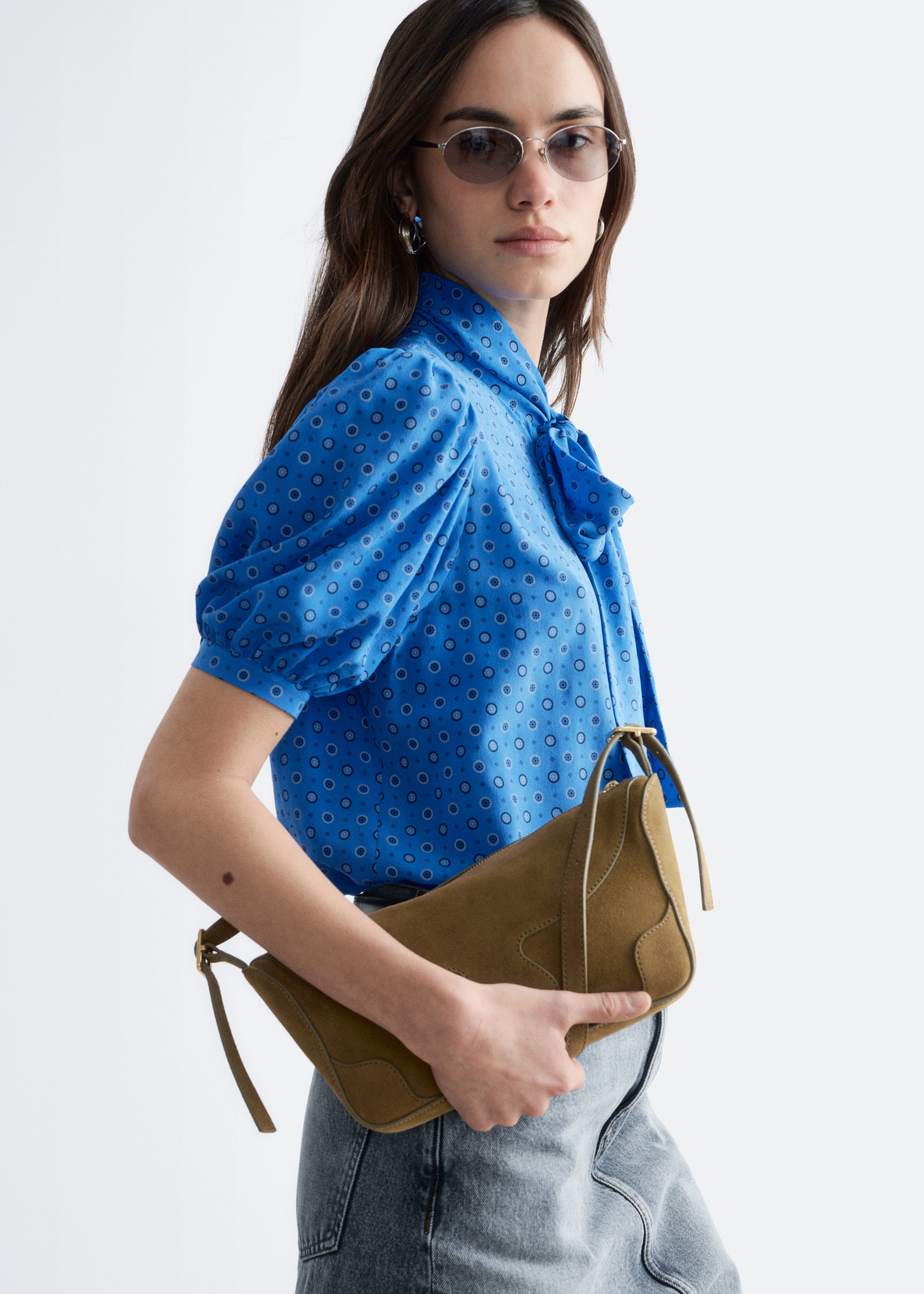 & Other Stories PRINTED TIE-NECK SILK BLOUSE