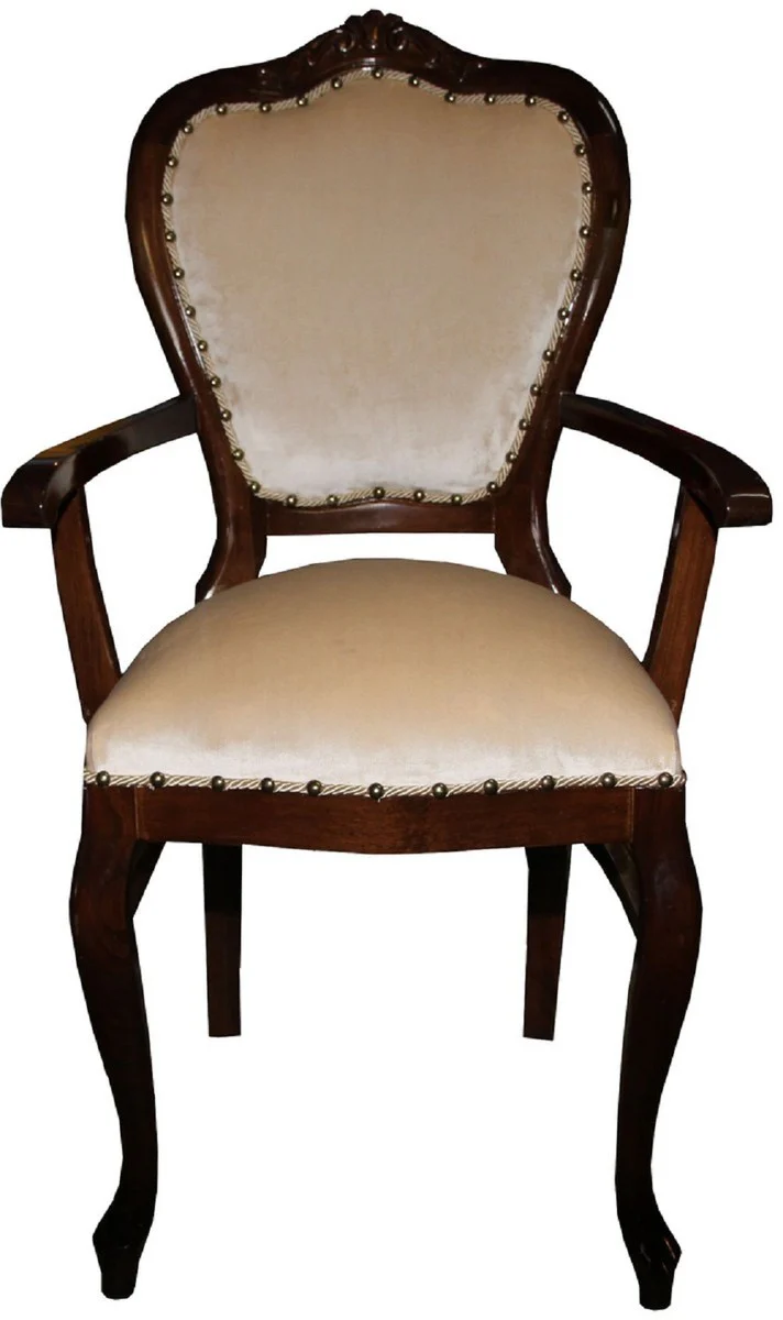 Luxury Baroque dining room set cream / brown 60 x 47 x H. 99 cm - 6 handmade dining chairs with armrests - Baroque dining room furniture