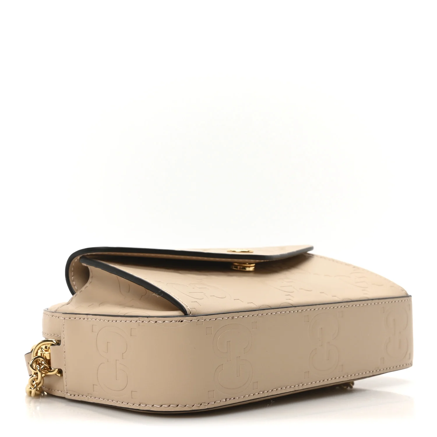 Calfskin GG Super Mini Debossed Chain Wallet Light Beige - Top Club