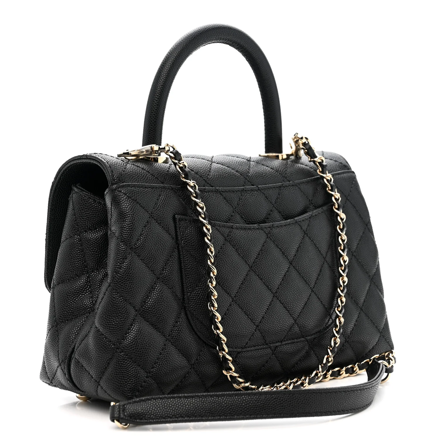 Caviar Quilted Mini Coco Handle Flap Black - Top Club