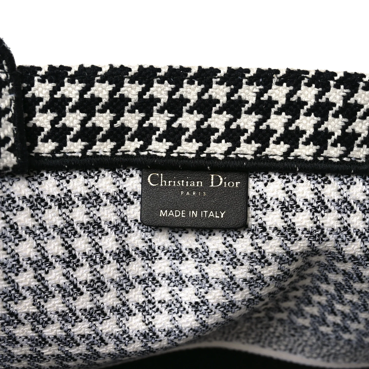 Canvas Houndstooth Embroidered Book Tote Black White - Top Club