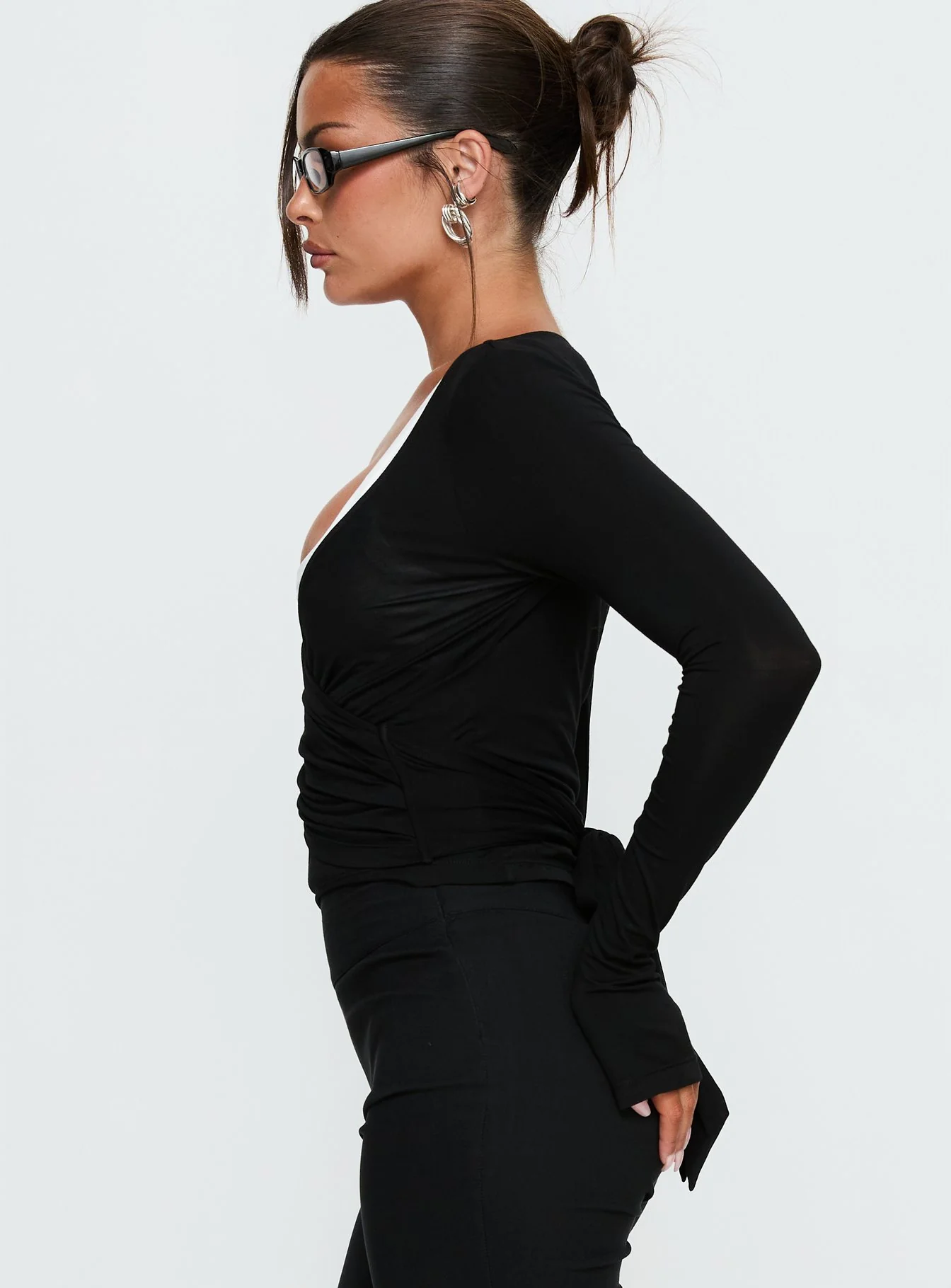 Sylka Long Sleeve Jersey Wrap Top Black