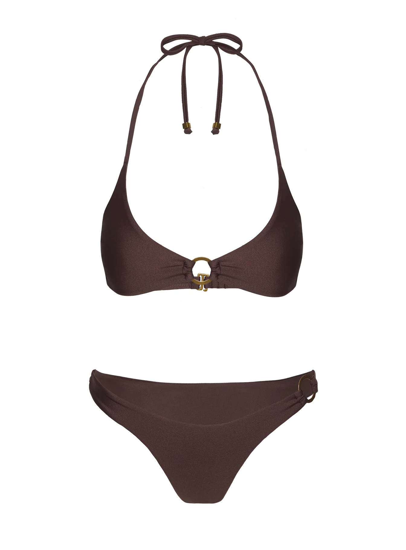 Athia Halter Shine Bikini Top Brown