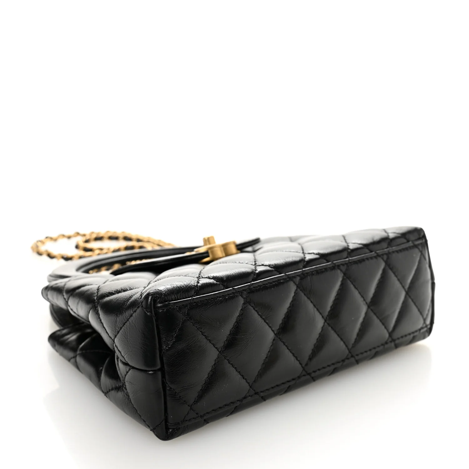 Shiny Aged Calfskin Quilted Nano Kelly Shopper Black - Top Club