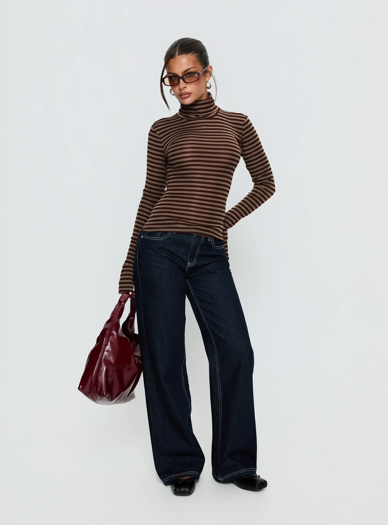 Temika Long Sleeve Backless Top Brown Stripe