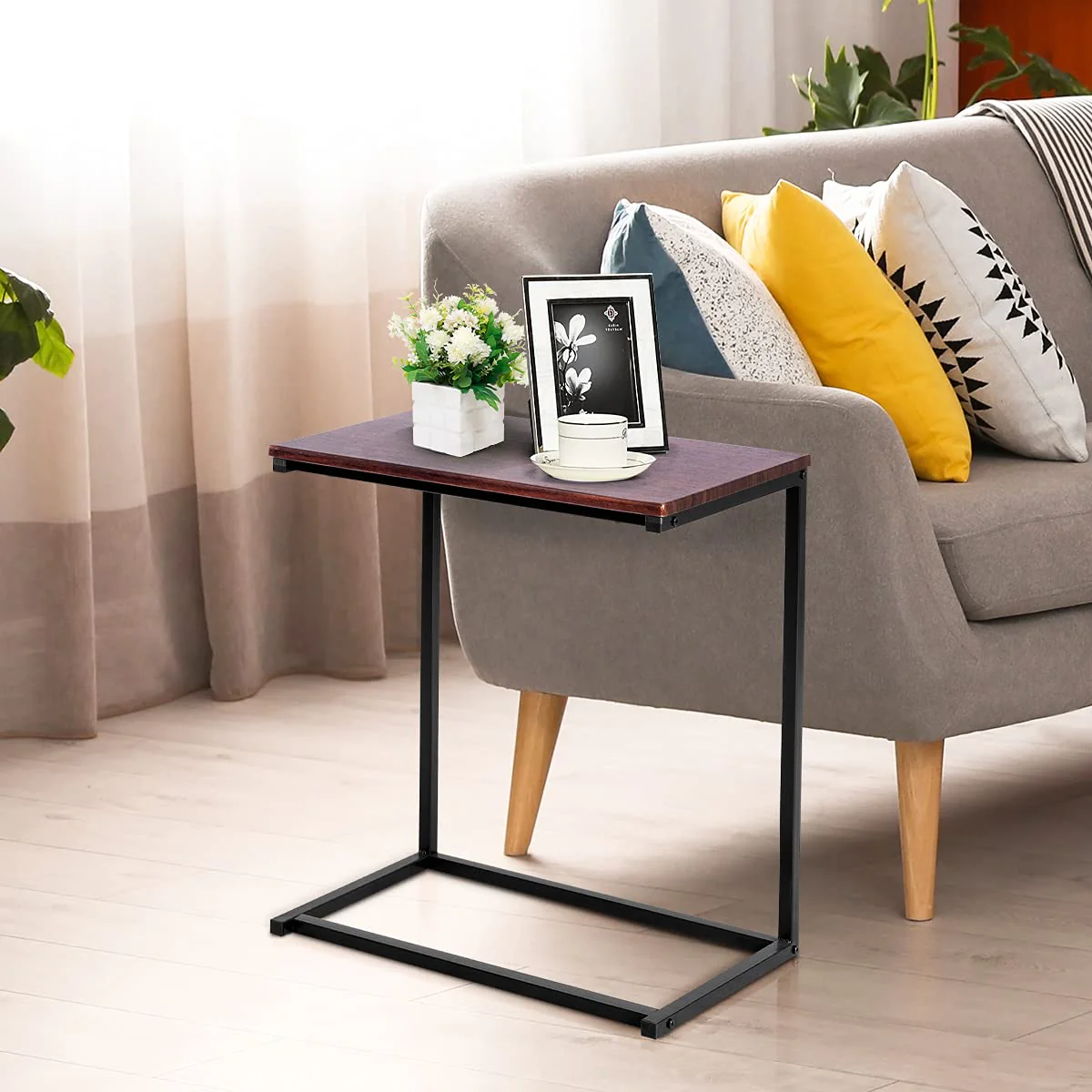 BEFOUNDLOVELY Sofa Bed Side Table Compact C-Shaped Couch End Table
