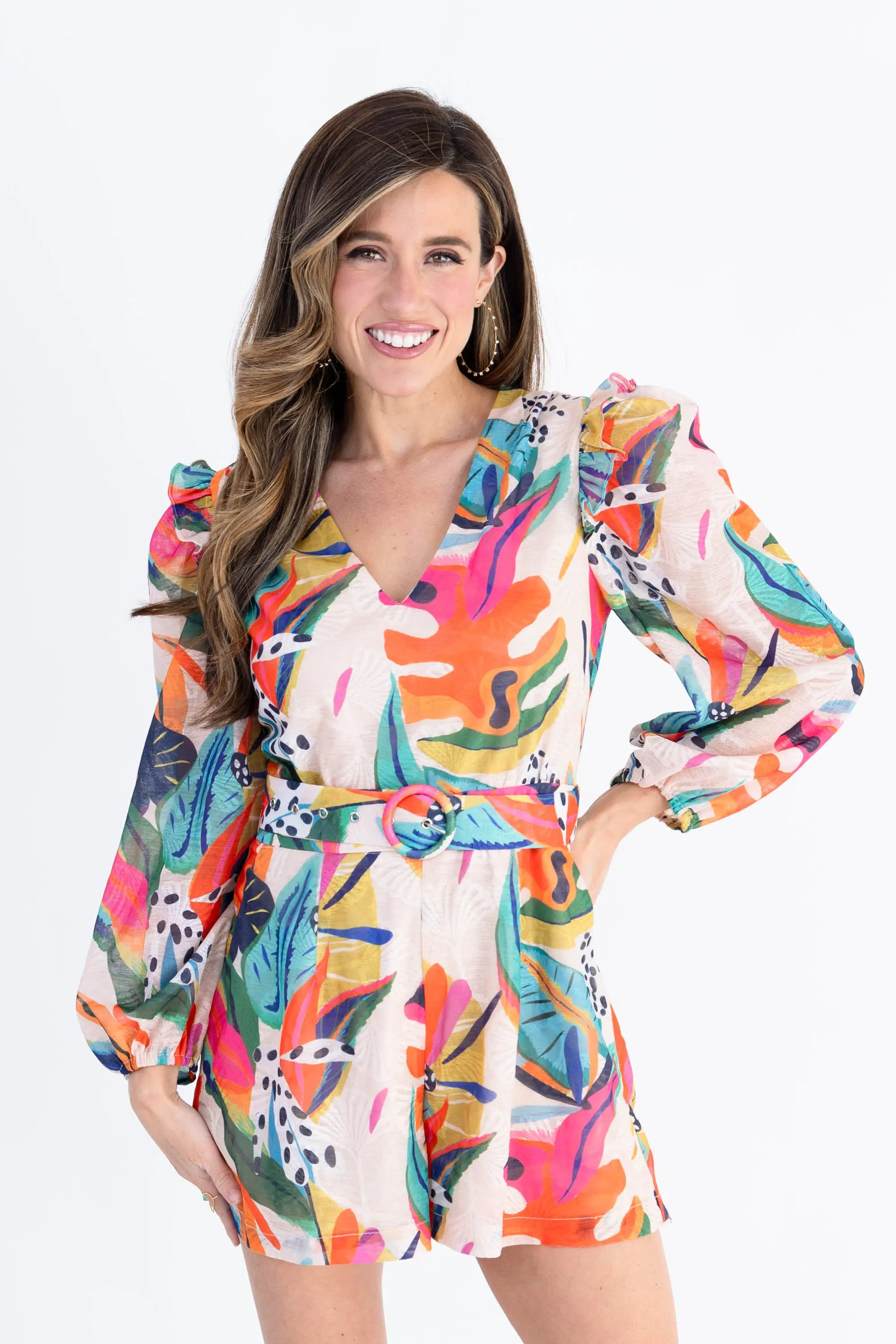 Sun-Kissed Serenity Belted Romper - ALJEGJ