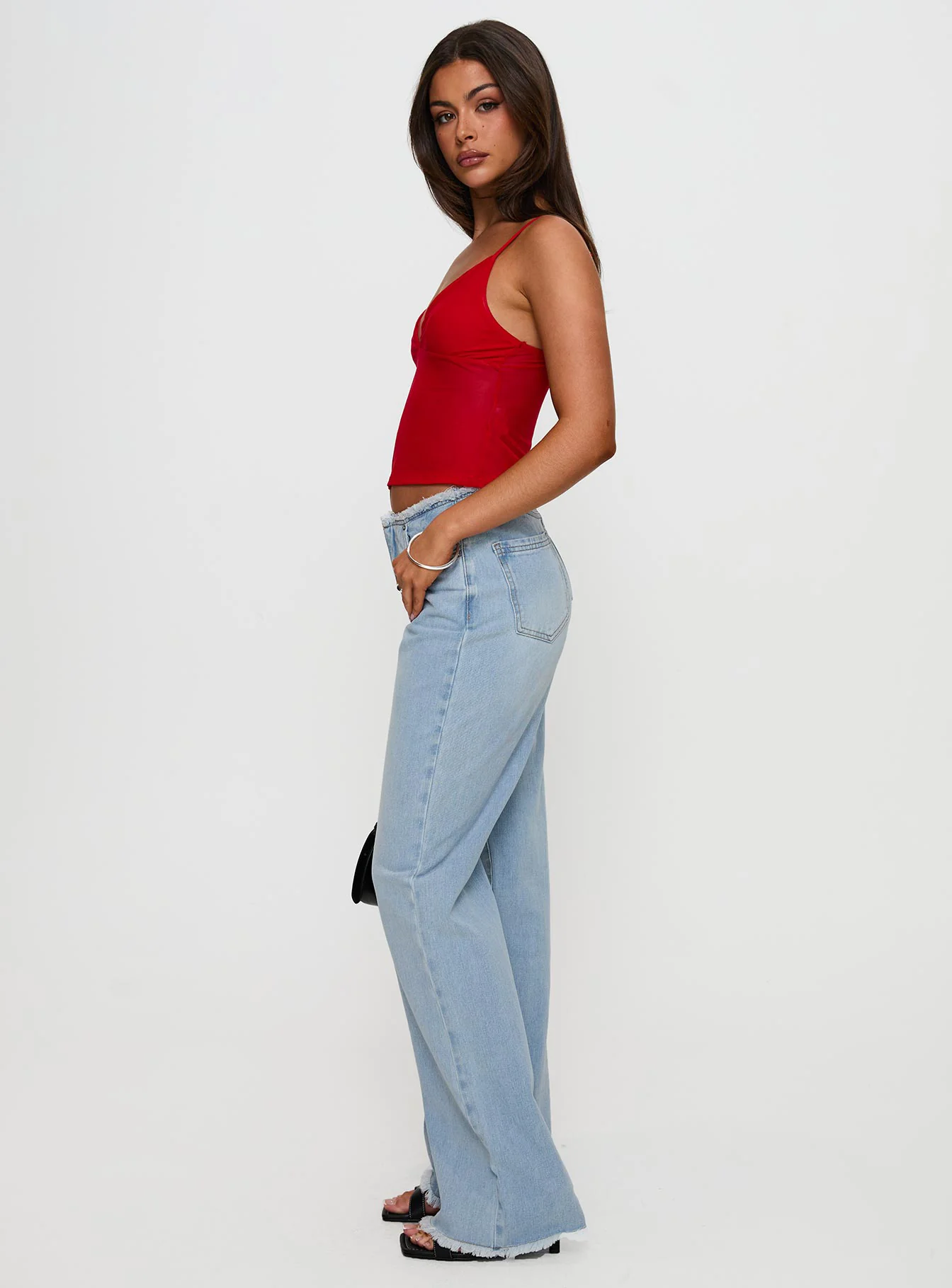 Hawke Frayed Mid Rise Straight Leg Jeans Mid Blue