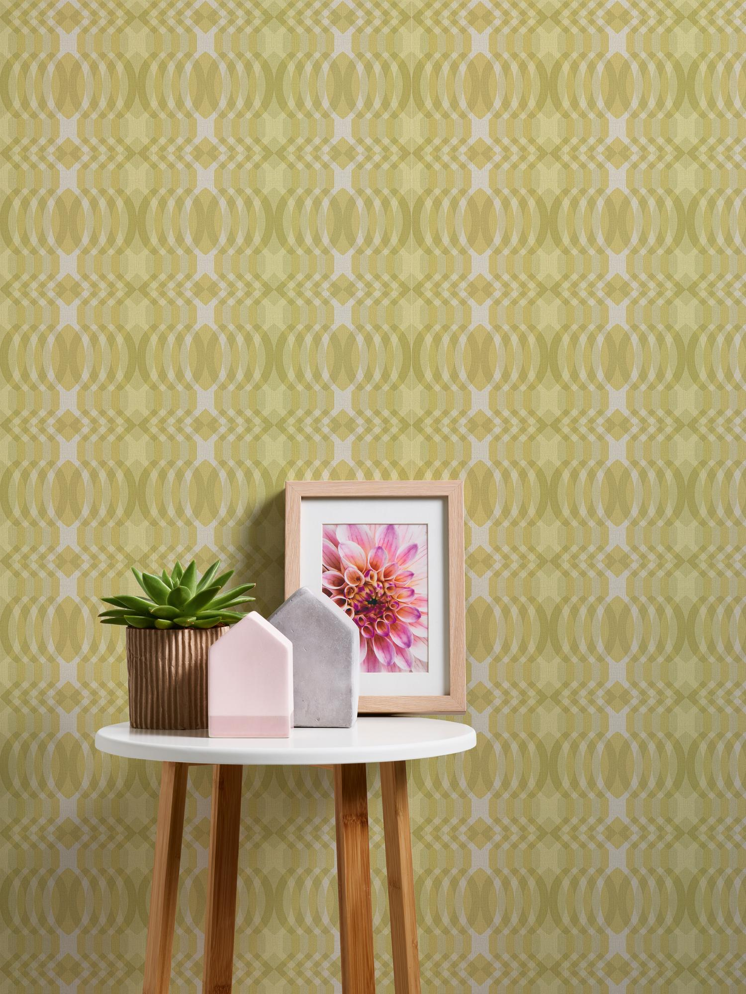 Vliesbehang in retrostijl met geometrische patronen - groen, crème, wit #1