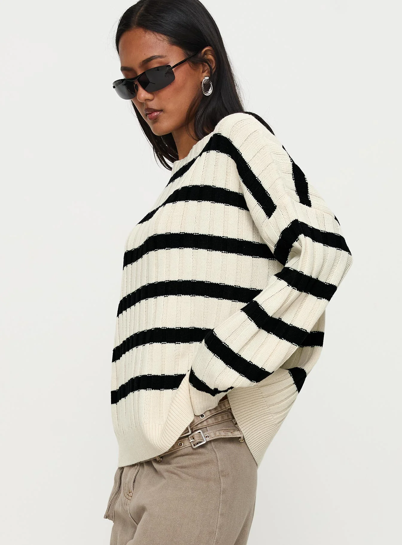 Elenita Wide Neck Knit Sweater Black / White