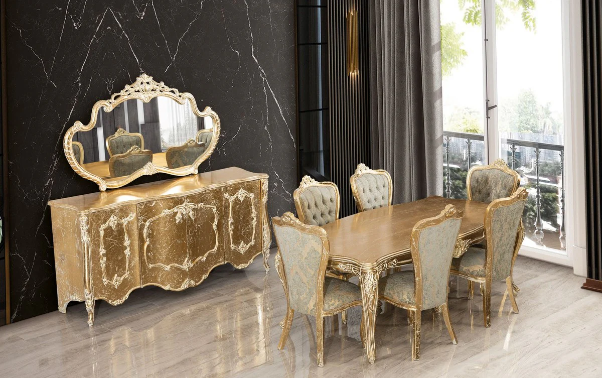 Luxury Baroque Dining Table Antique Gold - Rectangular Baroque Style Kitchen Table - Luxury Dining Room Furniture in Baroque Style - Baroque Dining Room Furniture - Baroque Furnishings