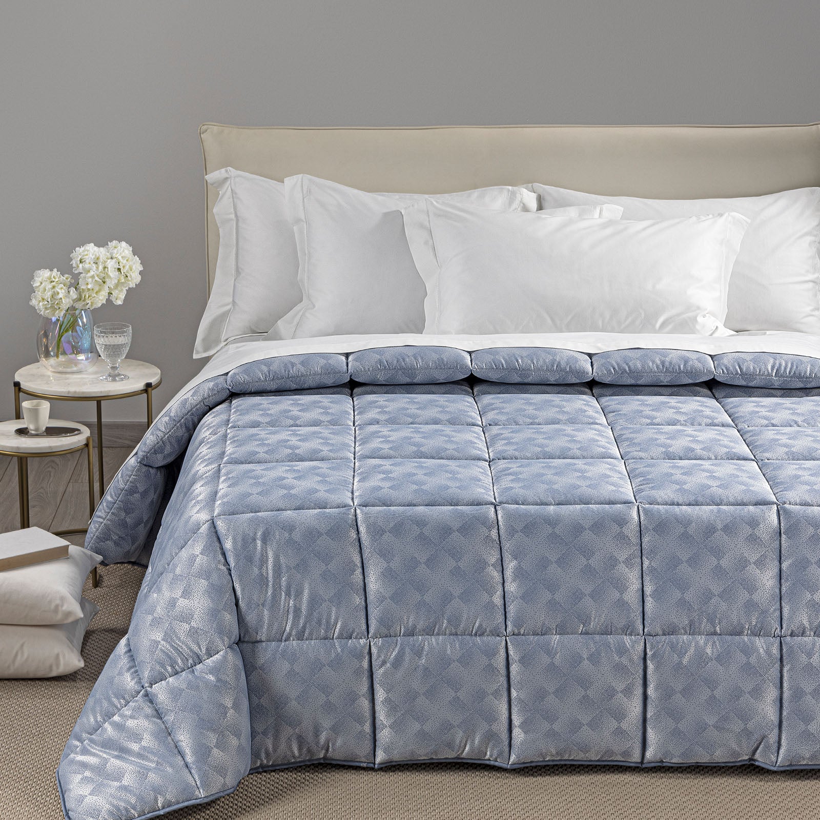 Trapunta In Raso Jacquard Texture Matrimoniale Blu Dreaming