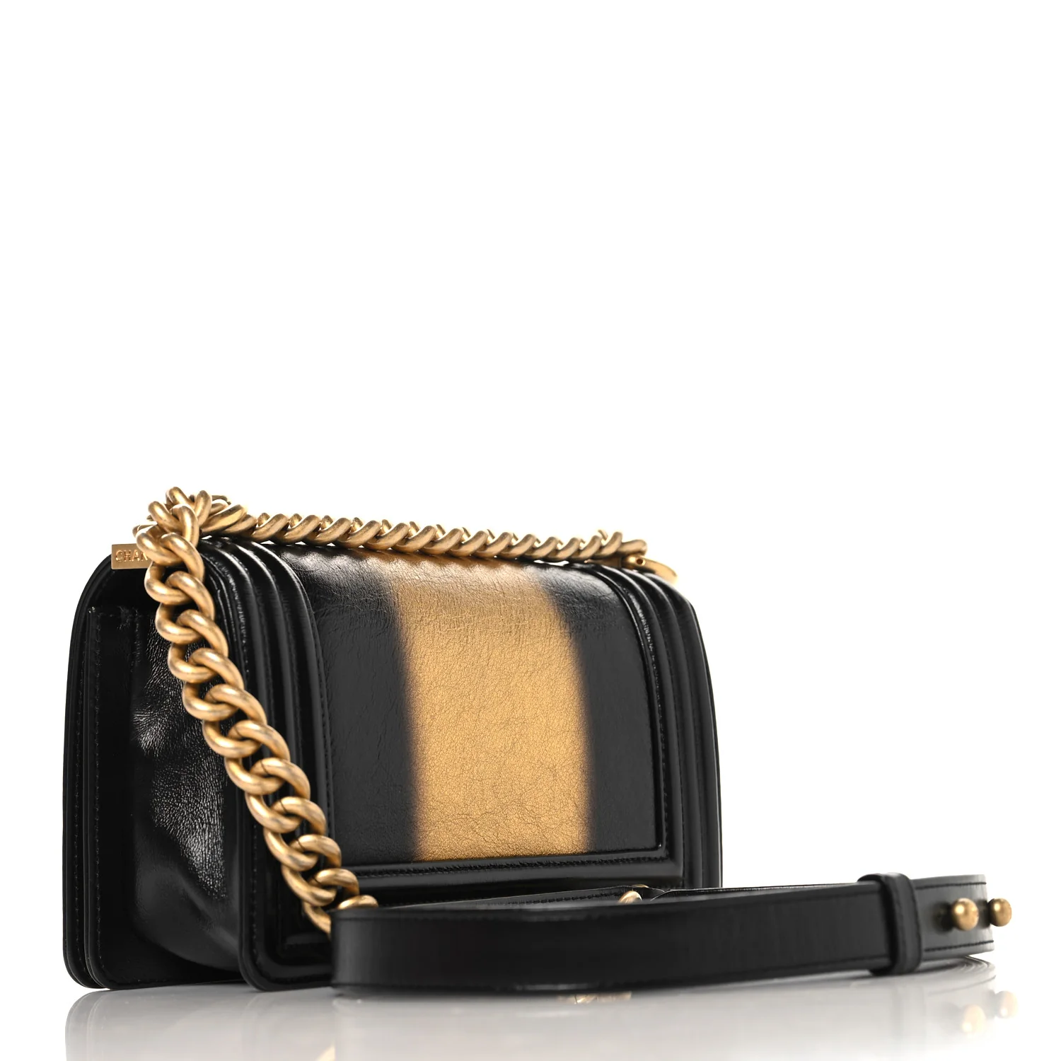 Metallic Glazed Calfskin Small Boy Flap Black Gold - Top Club
