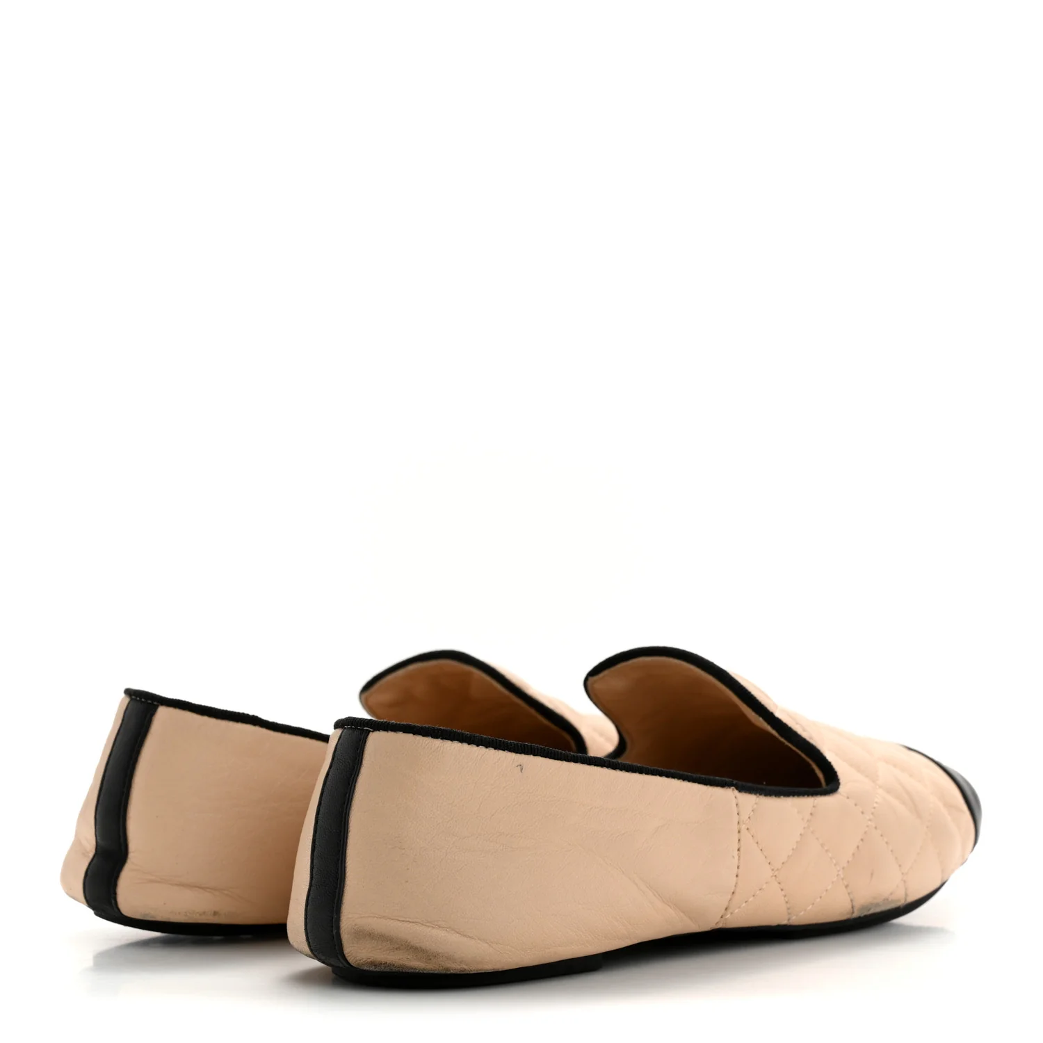 Lambskin Quilted Cap Toe Slipper With Pouch 39 Beige Black - Top Club