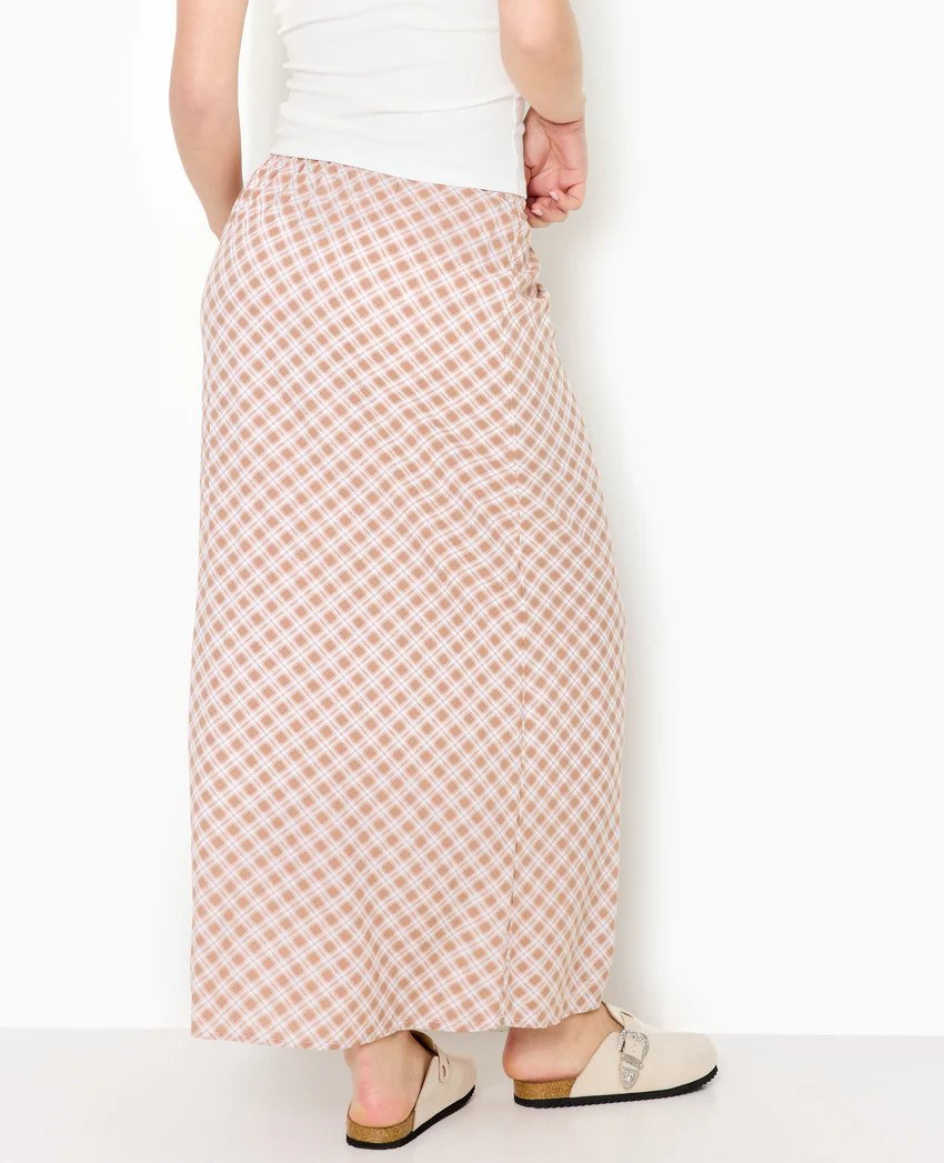 Pimkie Jupe longue ceinture élastiquée motif carreaux