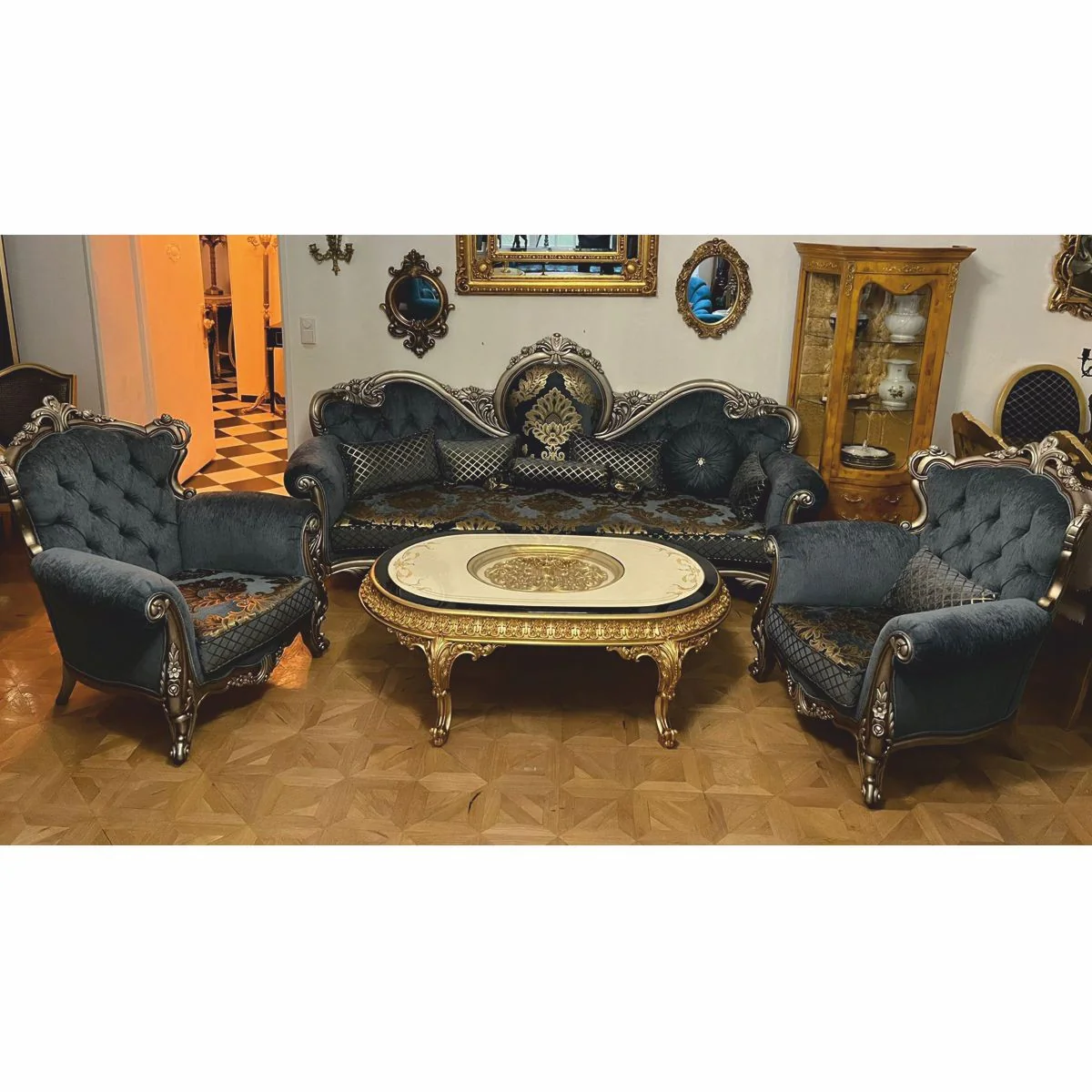 Luxury Baroque Living Room Furniture Set Blue / Gold / Silver - Baroque Style Furniture