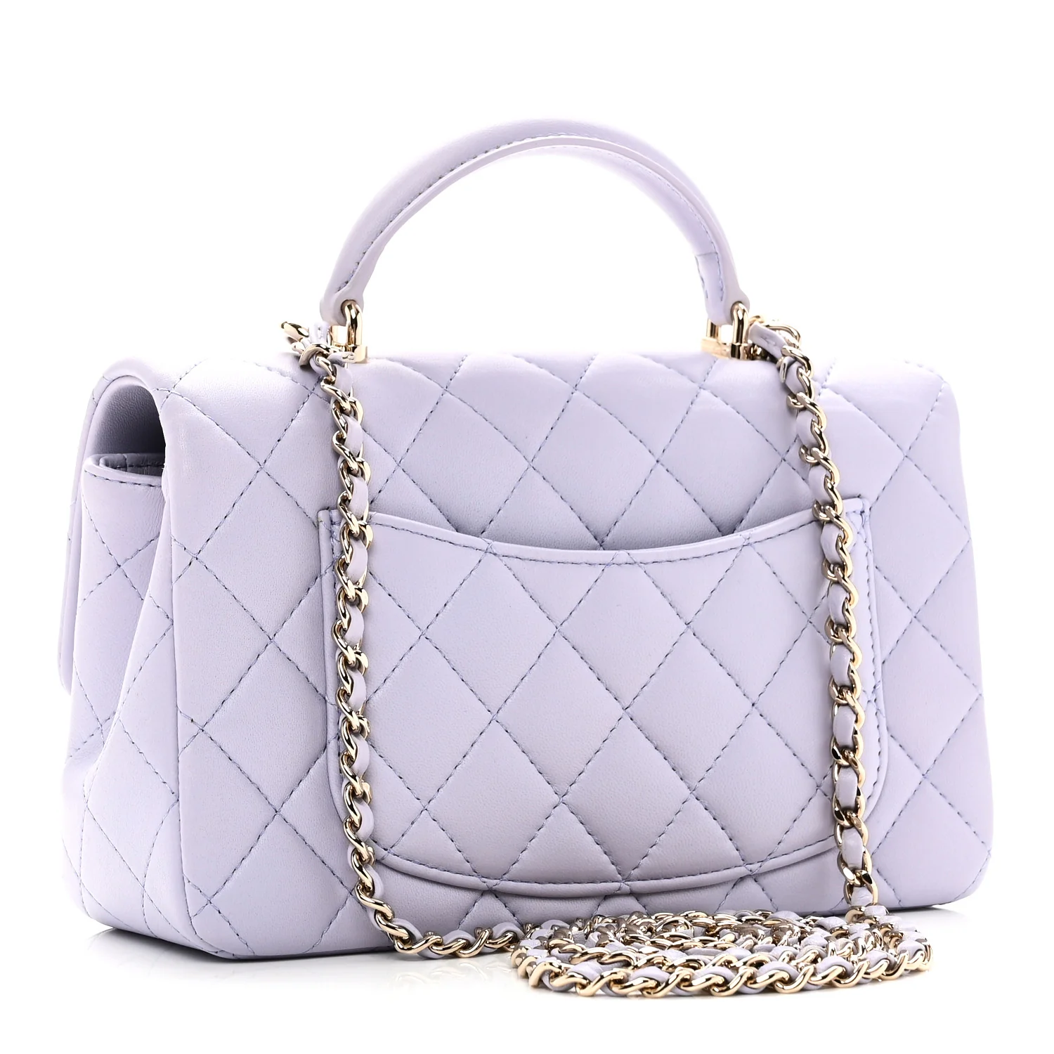 Lambskin Quilted Mini Top Handle Rectangular Flap Light Purple - Top Club