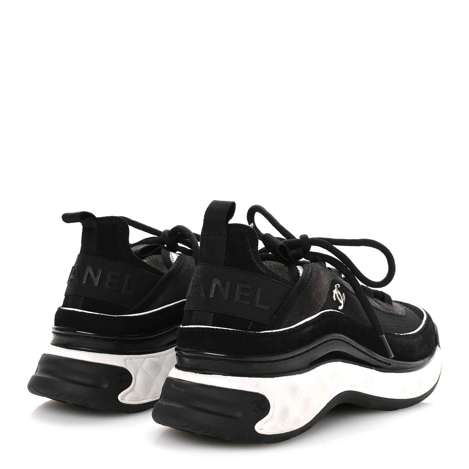 Velvet Calfskin Mixed Fibers CC Sneakers 39.5 Black - Top Club