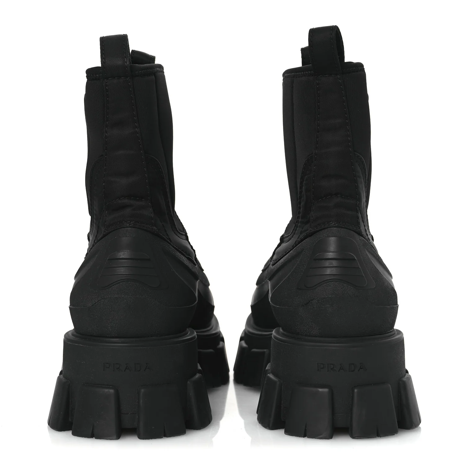 Re-Nylon Gabardine Rubber Triangle Logo Womens Monolith 55mm Ankle Boots 38 Black - Top Club