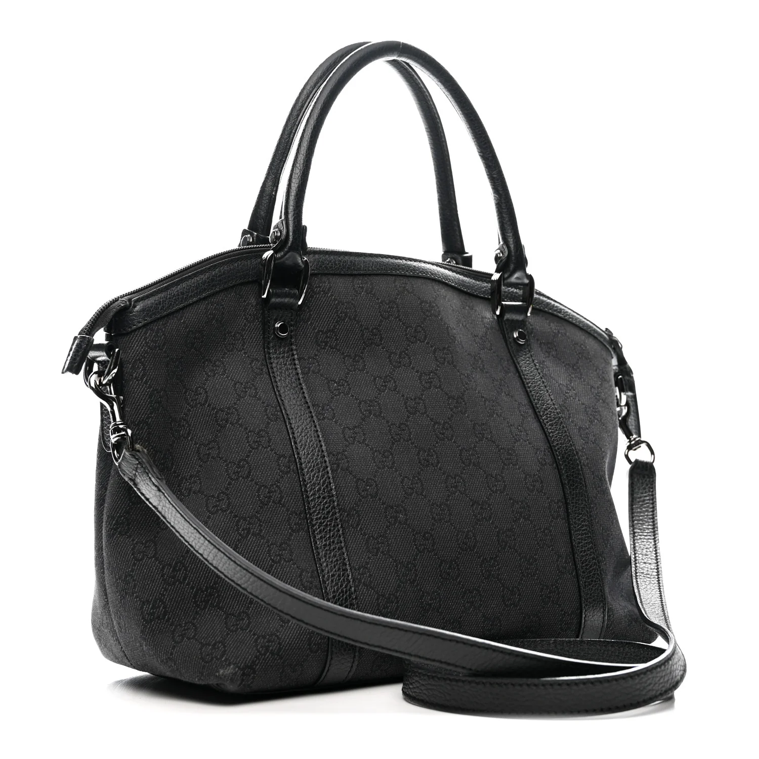 Nylon Monogram Medium GG Charm Dome Satchel Black