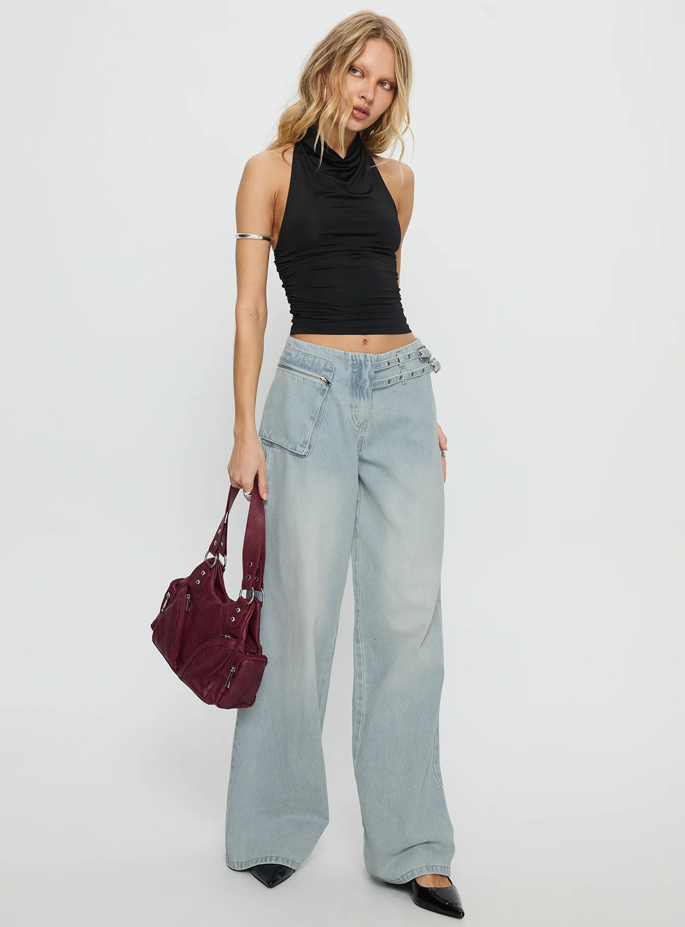 Paltrow Mid Rise Wide Leg Cargo Jeans Black